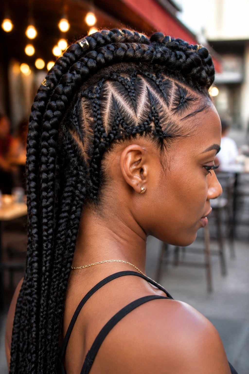 Close-up of Triangle-Part Mohawk Braids on a real person