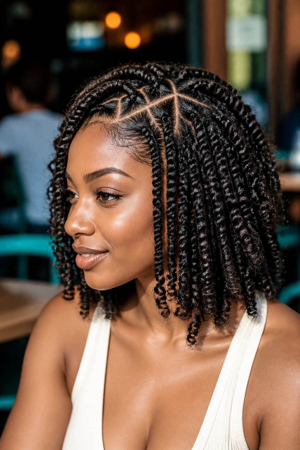 Close-up of real woman with triangle-part spring twists