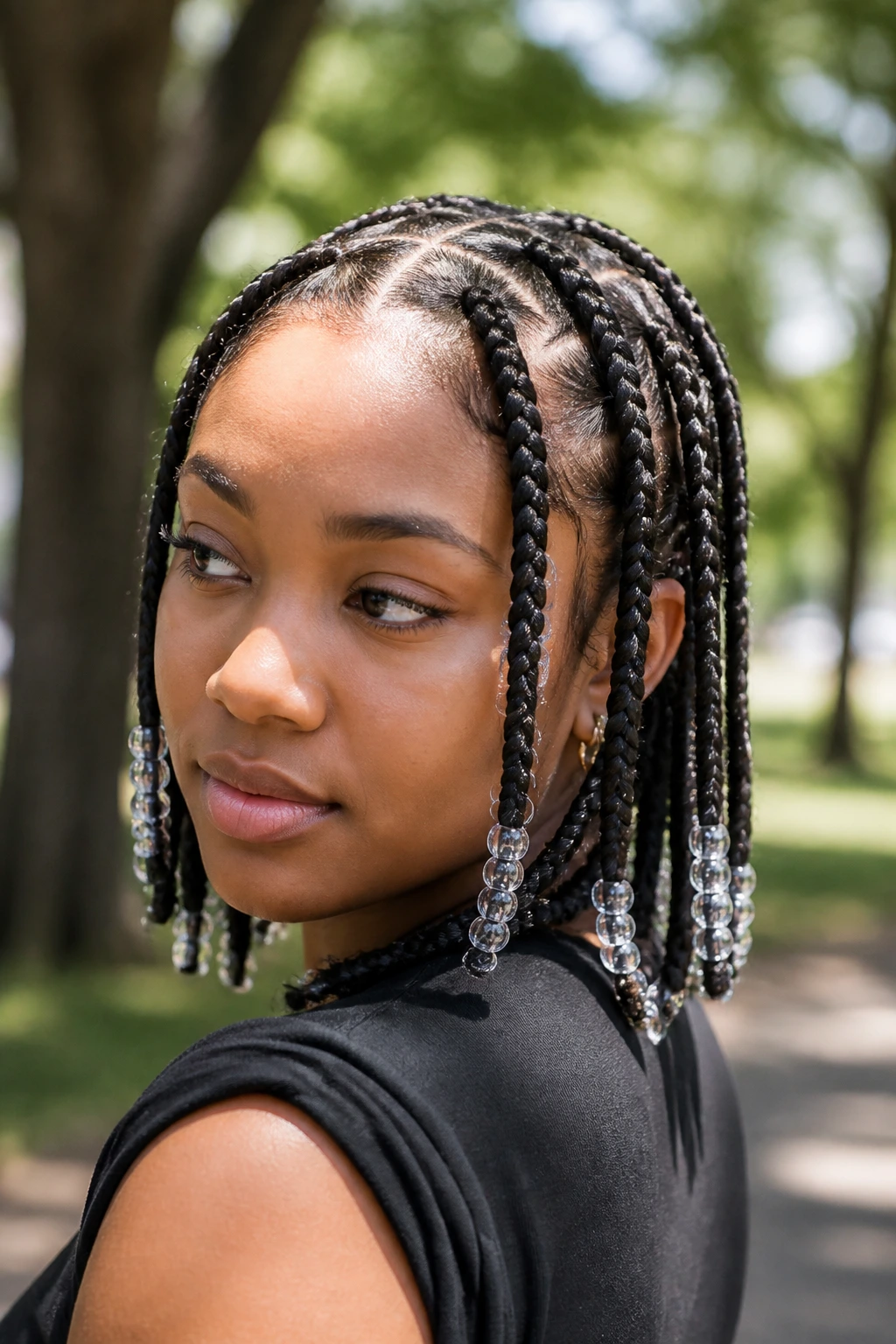 Portrait of a person with tribal braids and beads