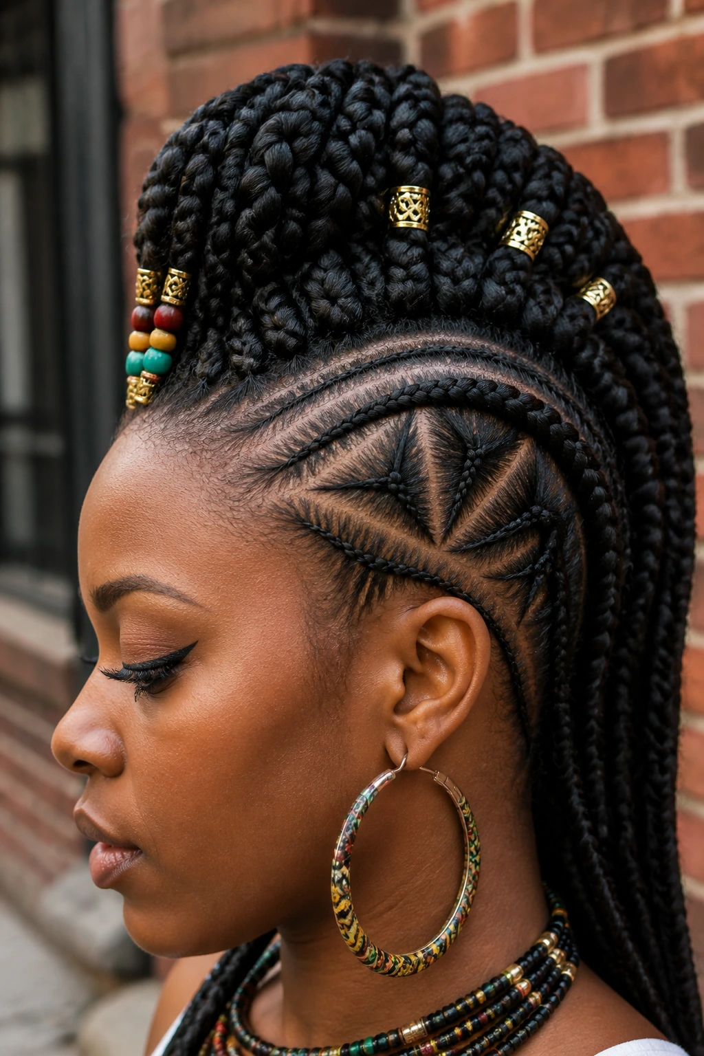 Real person with tribal mohawk beads cuffs