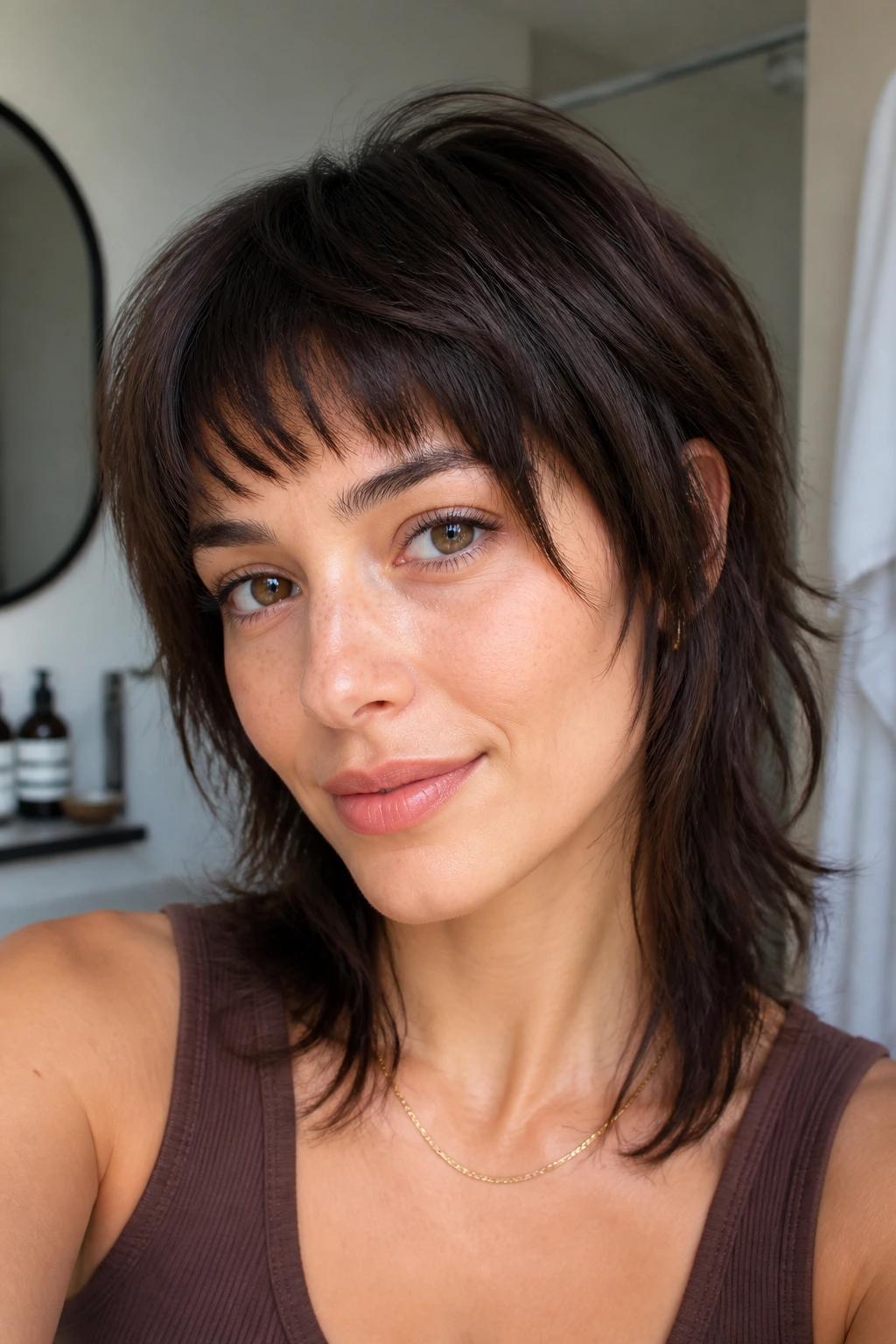 Portrait showing a refreshed fringe and crown after a light trim