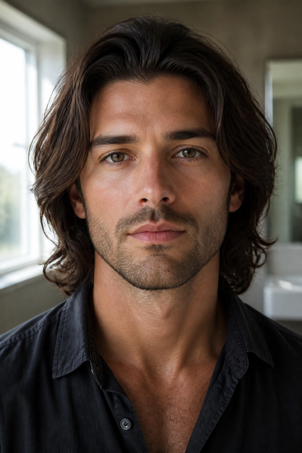 Close-up of a man with a 1-3 mm trimmed beard and clean neckline.