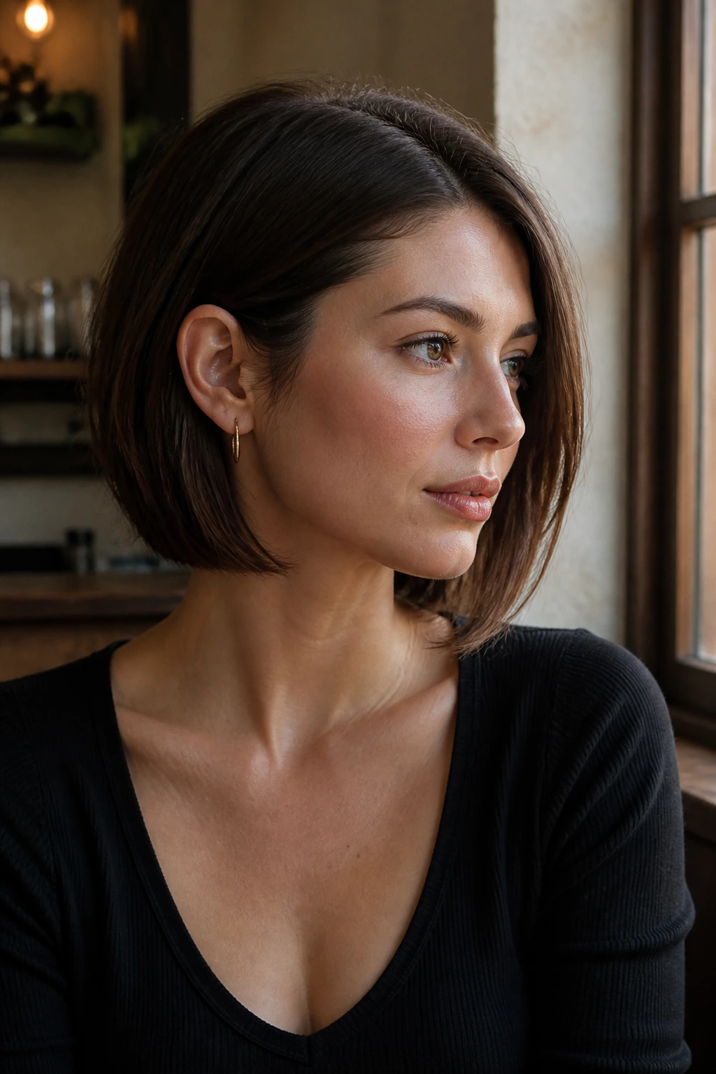 Portrait of a real woman with Tuckable Lob and skimming sides