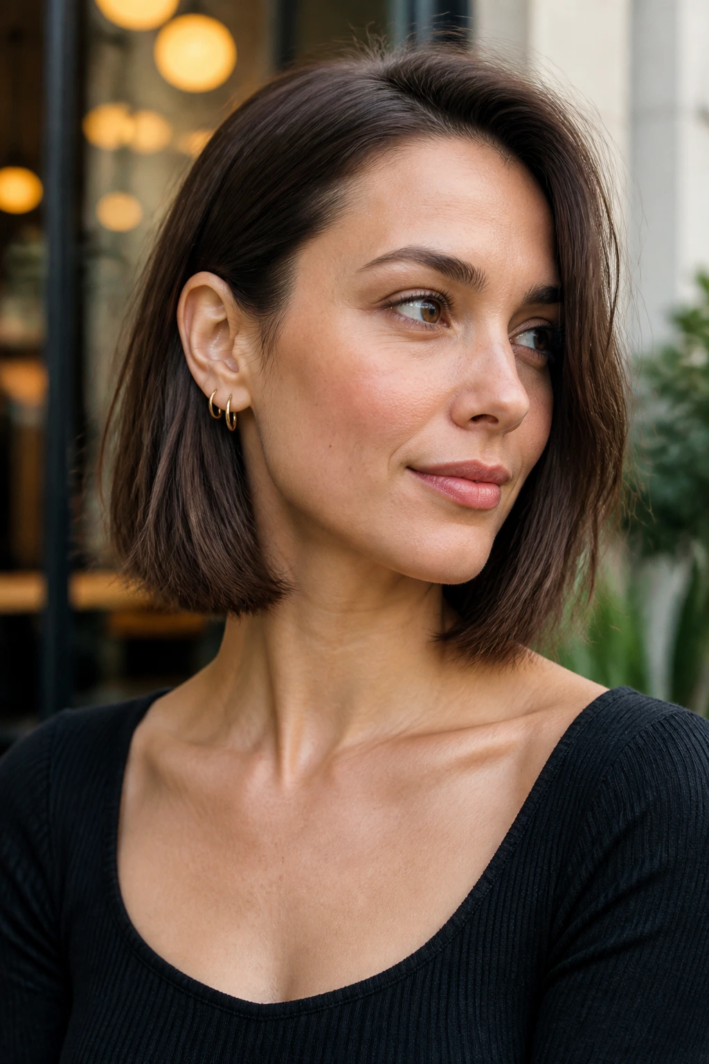 Close-up portrait of a real person with Tucked-Behind-Ear Lob hairstyle