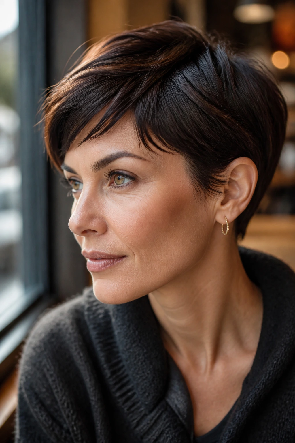 Close-up portrait showing a tucked-behind-ear pixie with ear clearance