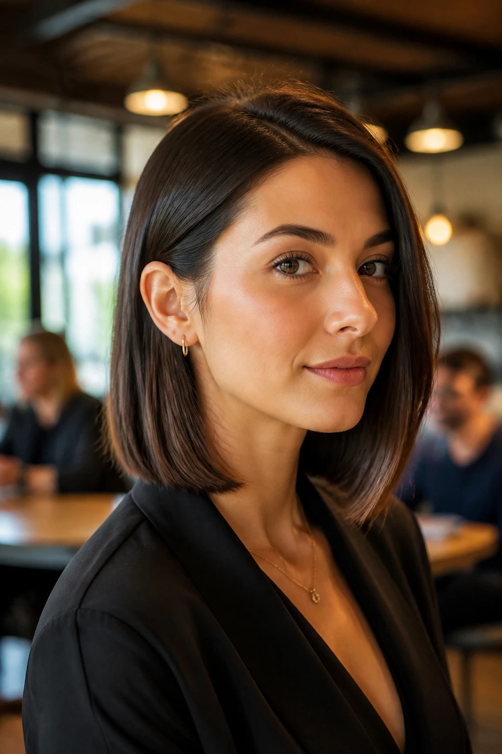 Close-up of a real woman with Tucked-Behind-the-Ears Lob That Holds Its Shape; ear tucked behind