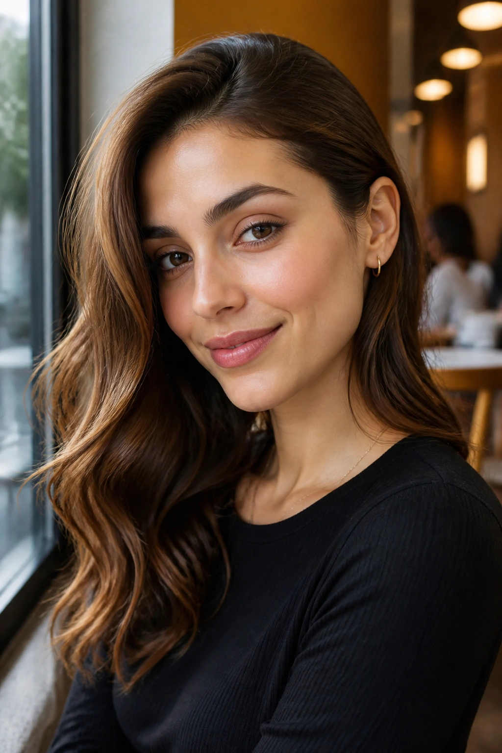 Close-up of a real person with waves tucked behind the ear