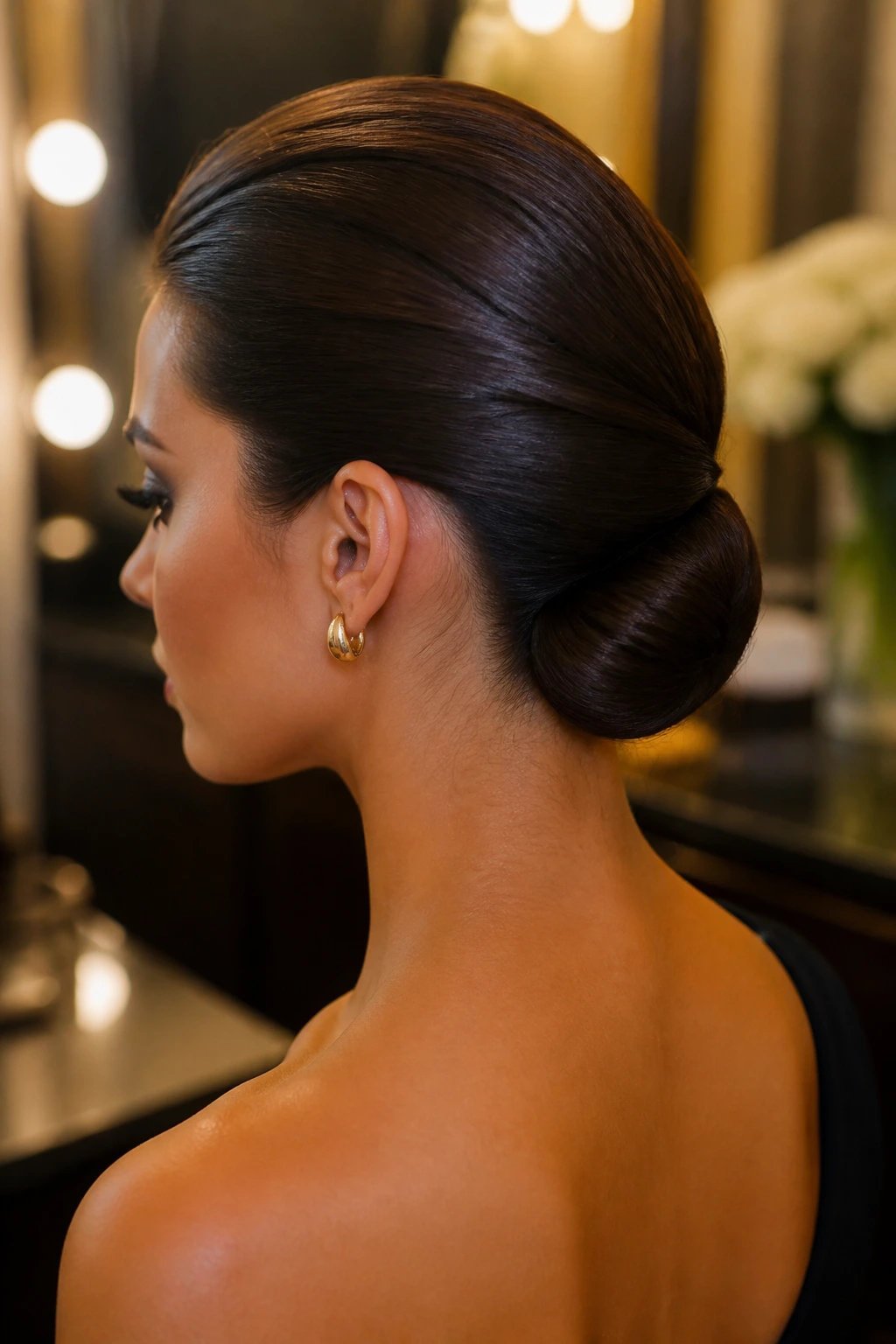 Close-up of a real woman's tucked-in roll with ends hidden