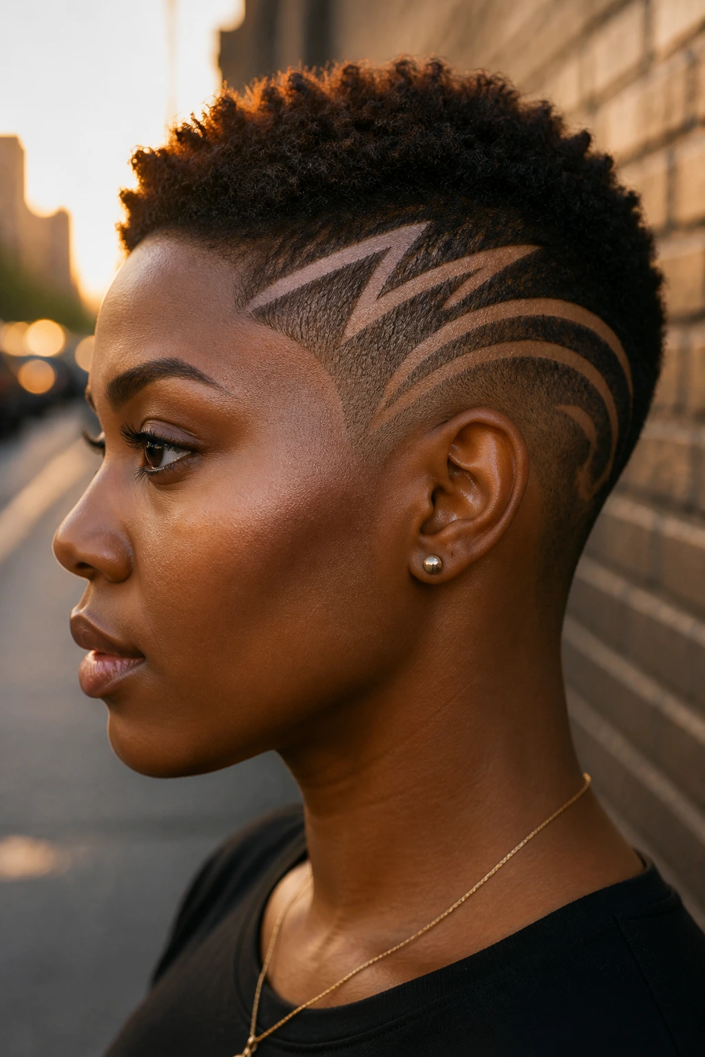 Close-up of a real person with TWA and graphic line work