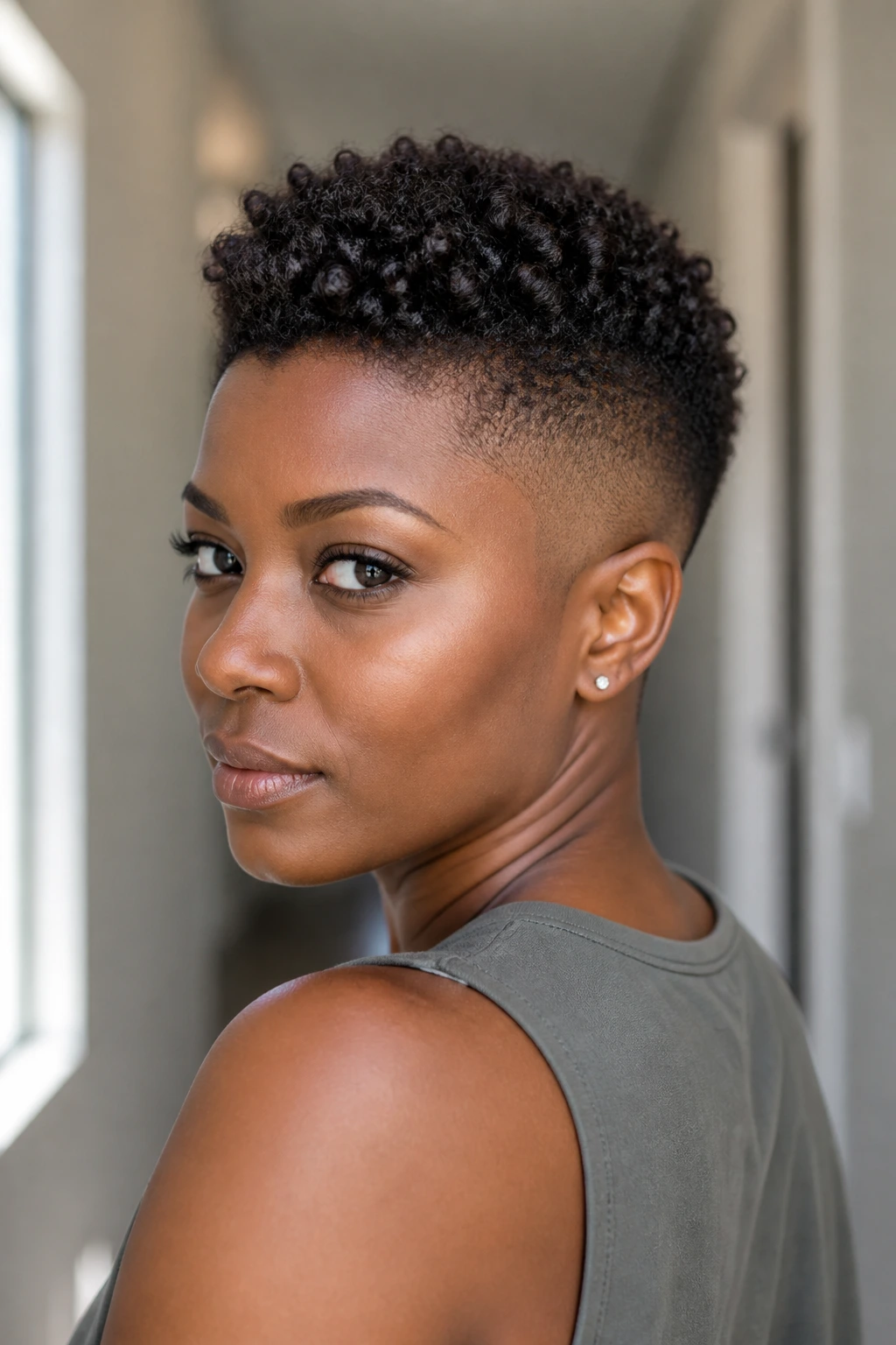 Close-up of a real person with TWA Mohawk With Tapered Fade showing top mohawk and tapered sides
