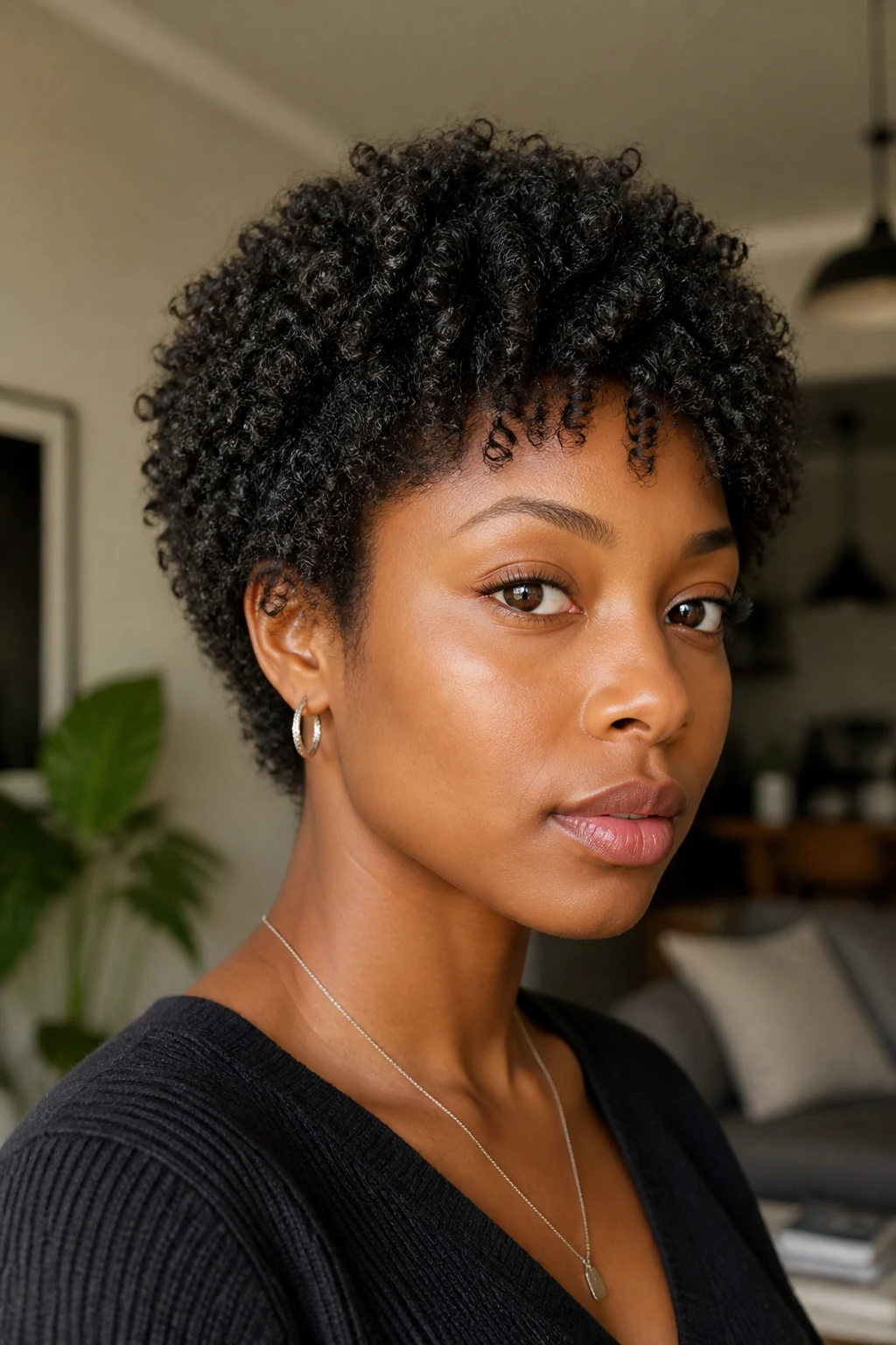 Real Black woman with TWA shag and micro layers