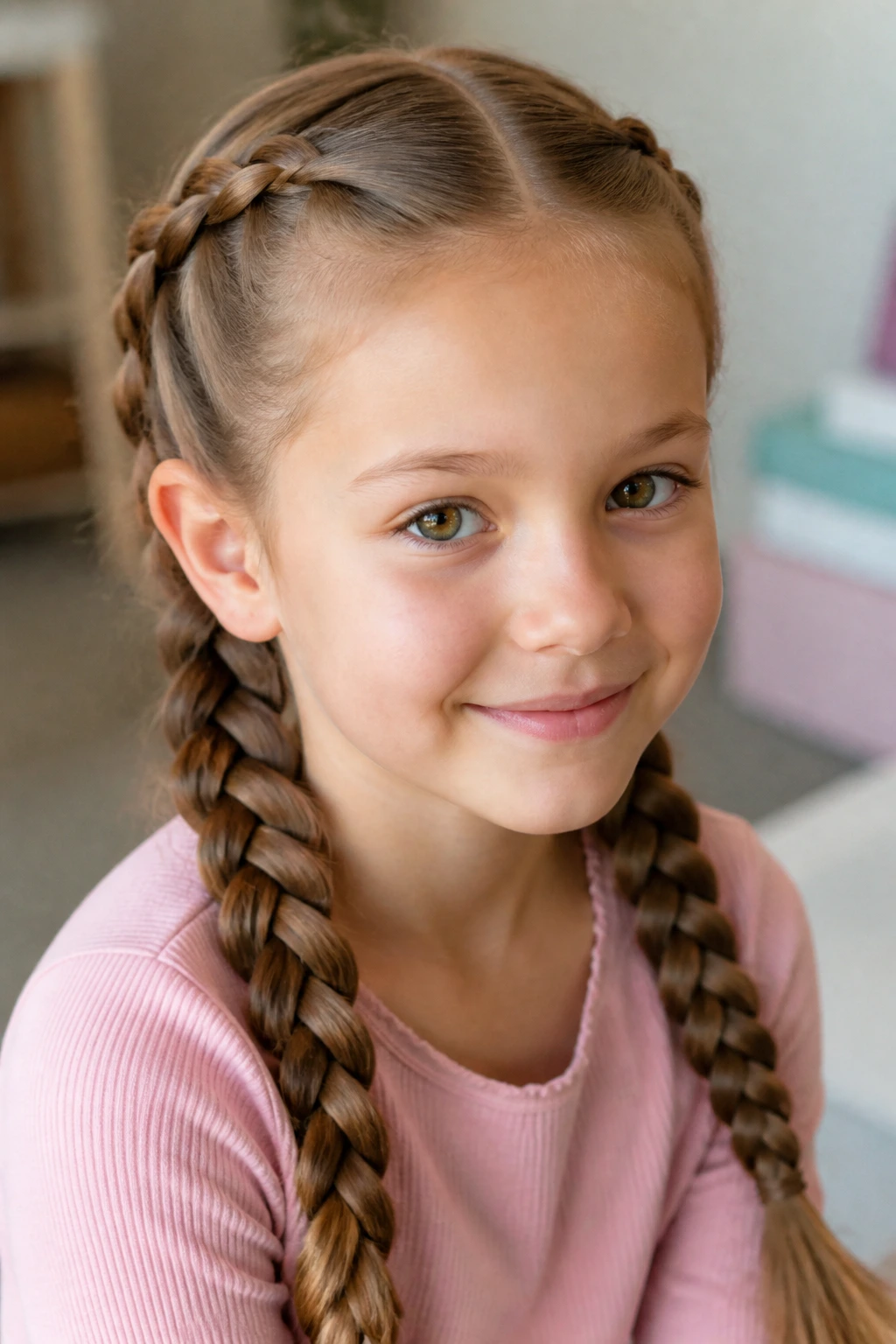 Child wearing twin French braids