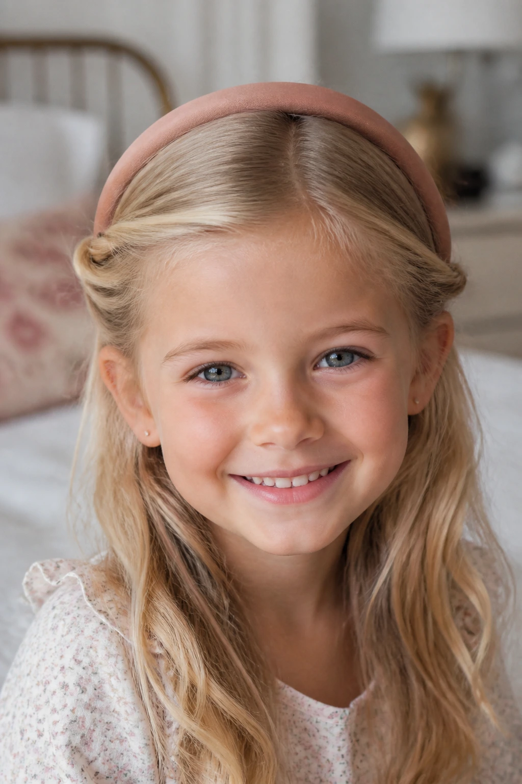 Close-up of blonde girl showing Twist-Back Headband Style with twists behind ears