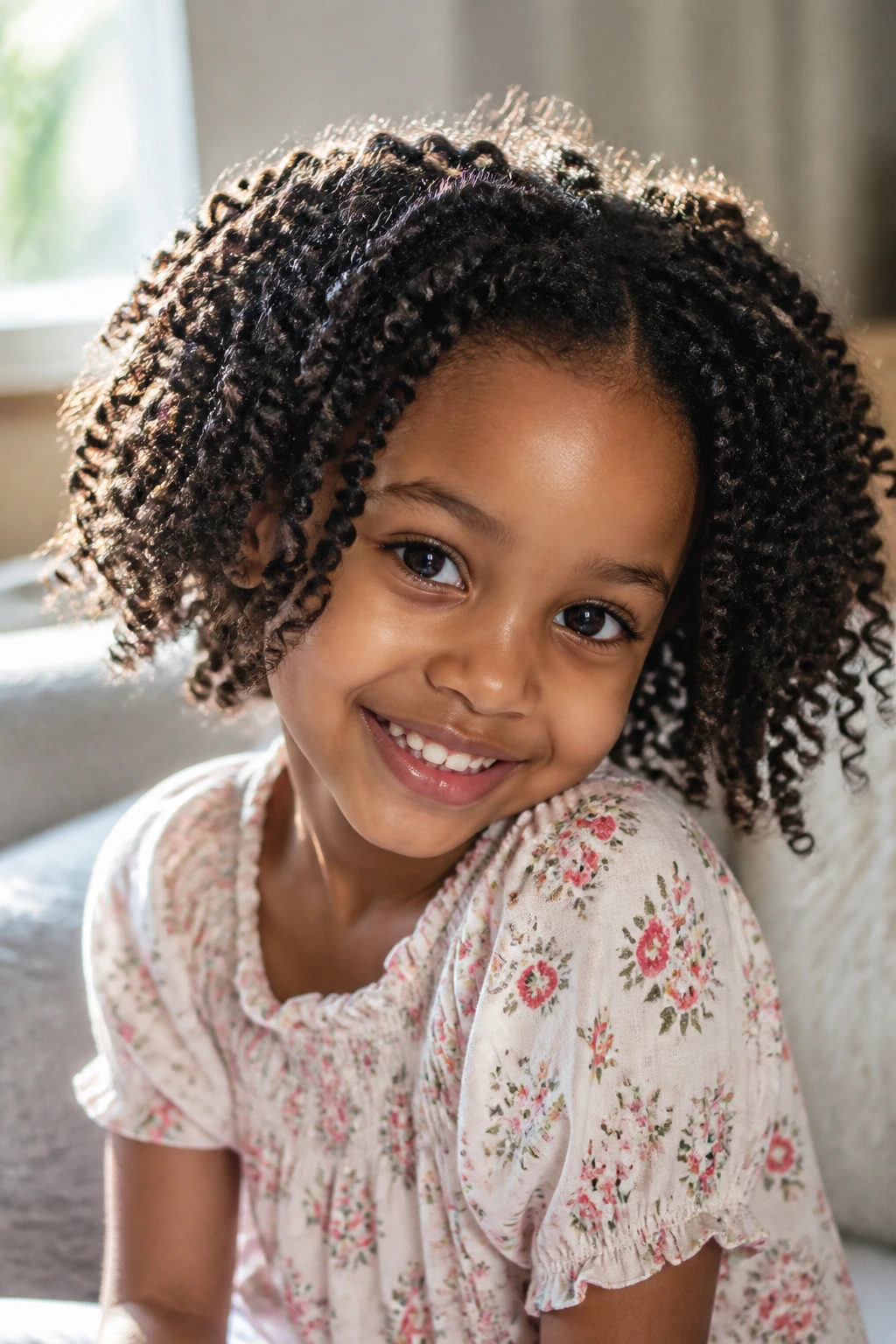 Close-up of child with twist-out curls