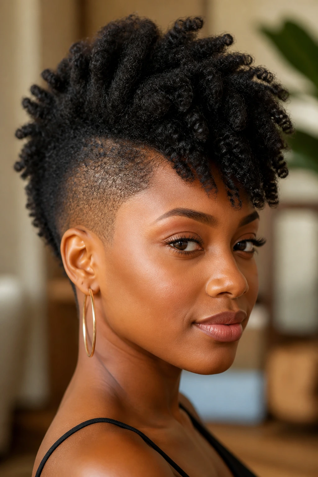 Twist-out frohawk with tapered sides on a real person.