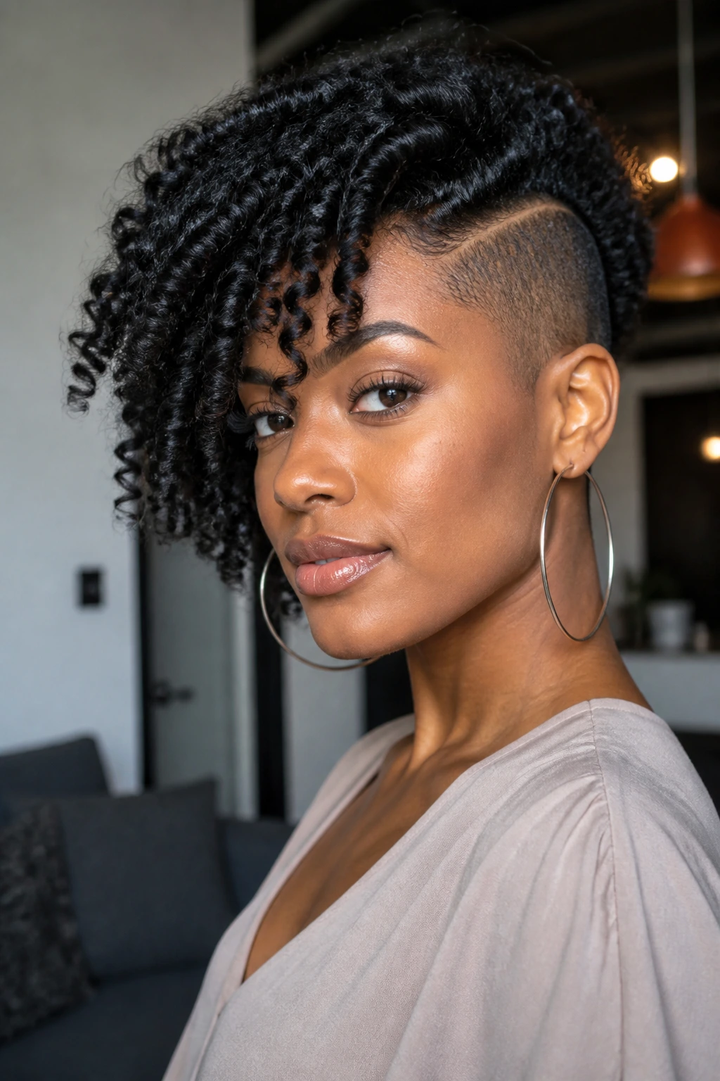 Real person with side-part twist-out and undercut.