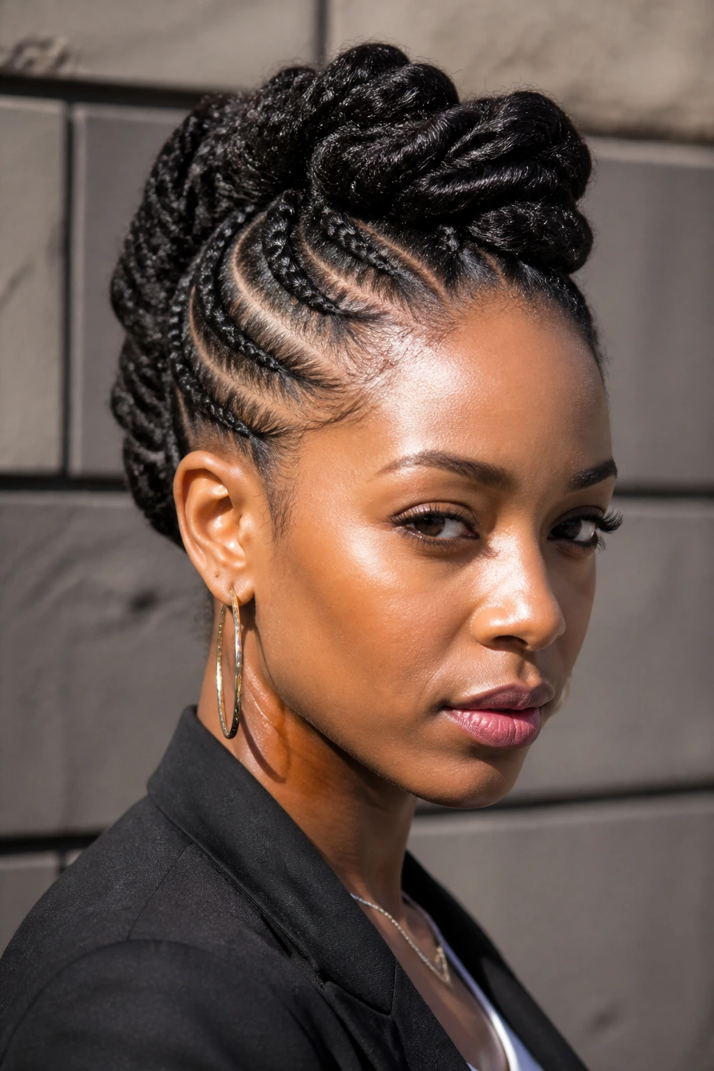 Close up of twisted faux hawk hairstyle on a real person