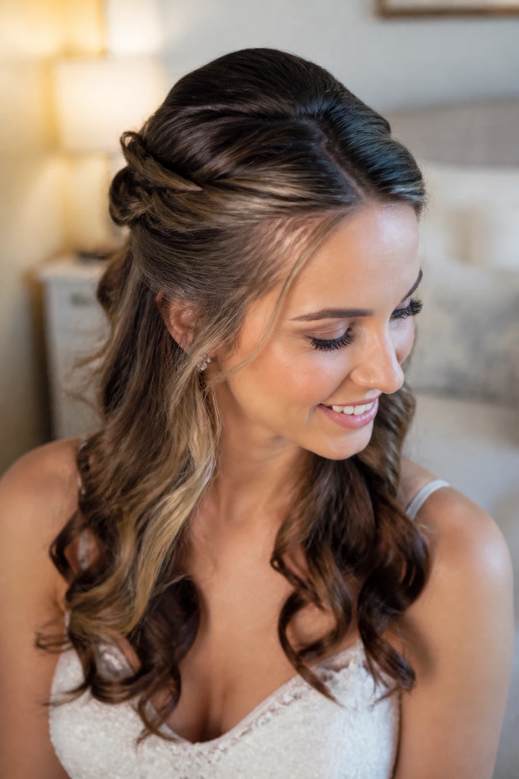 Bride with Twisted Half-Up Crown hairstyle, front twists pulled back