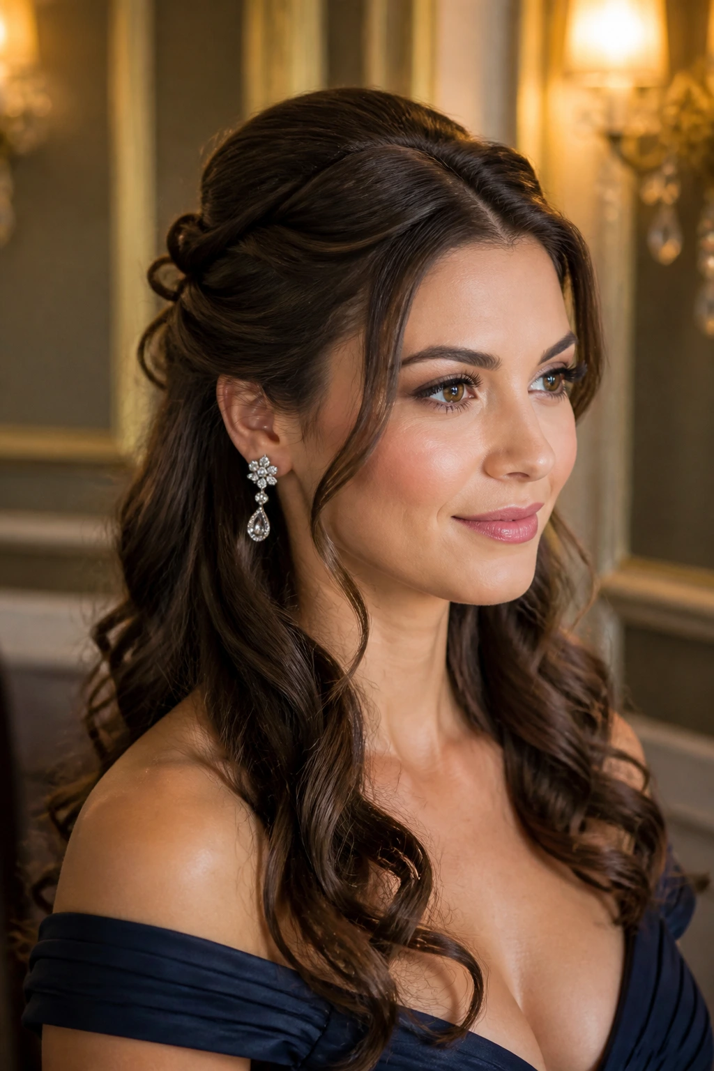 Portrait of a woman with twisted crown and loose curls