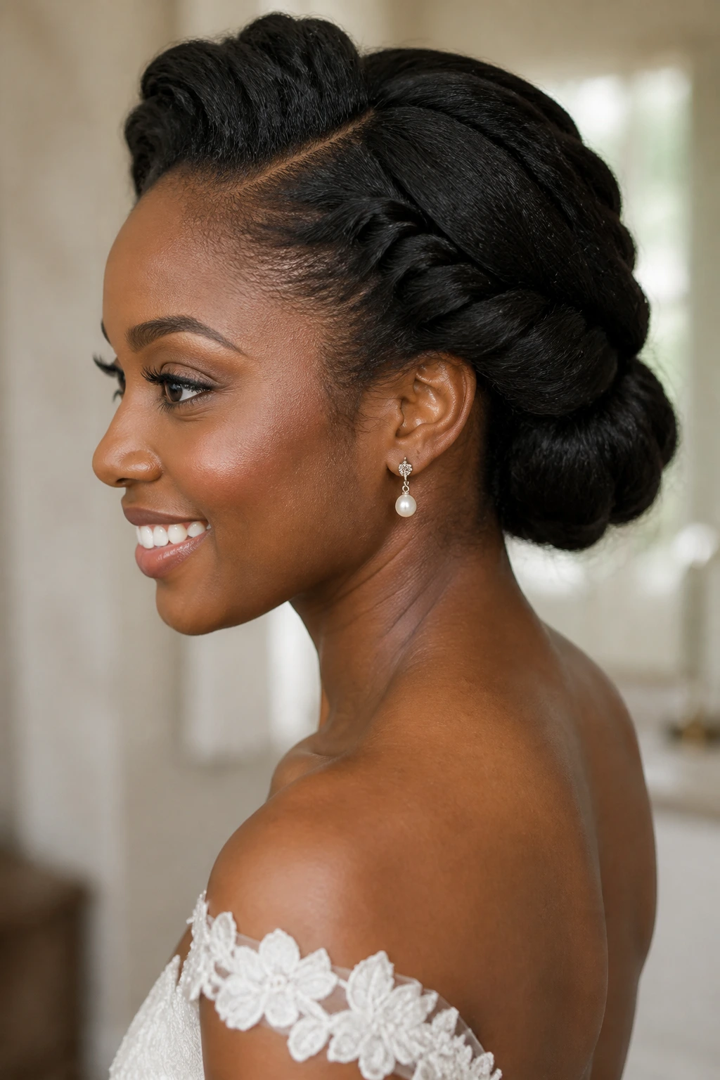 Bride with twisted low bun and tucked ends