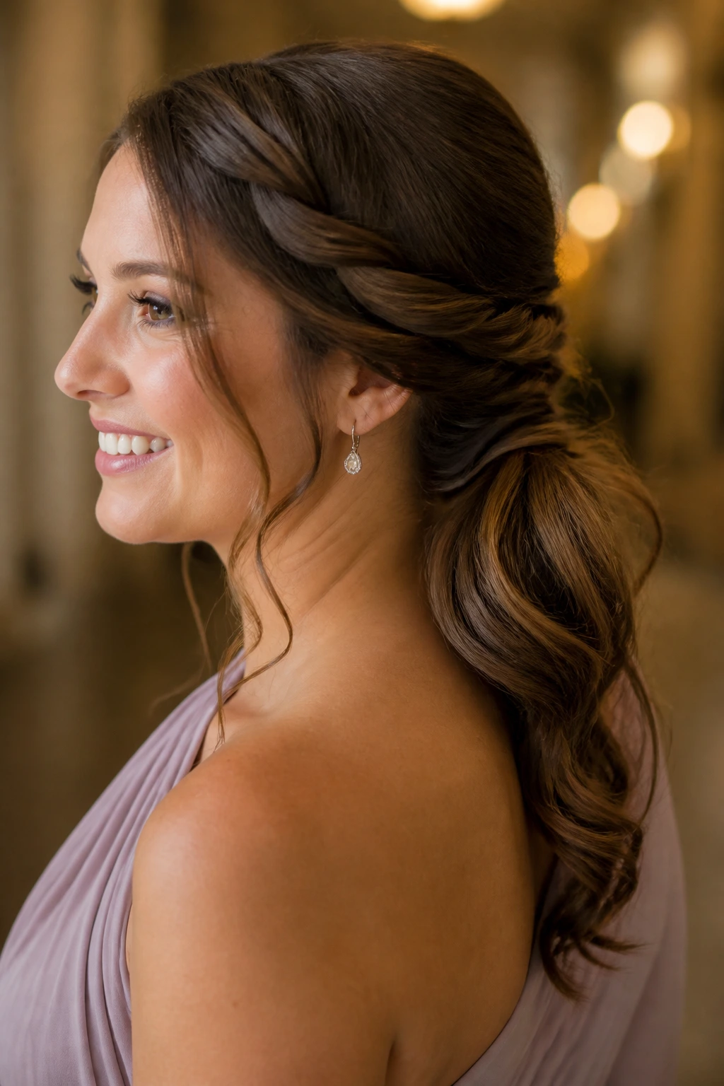 Real person with a twisted side-sweep ponytail