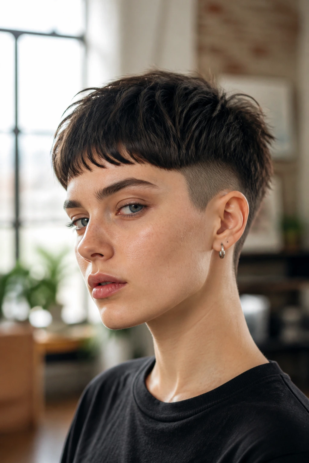 Portrait of a real person showing a two-block cut with longer top and shorter sides.