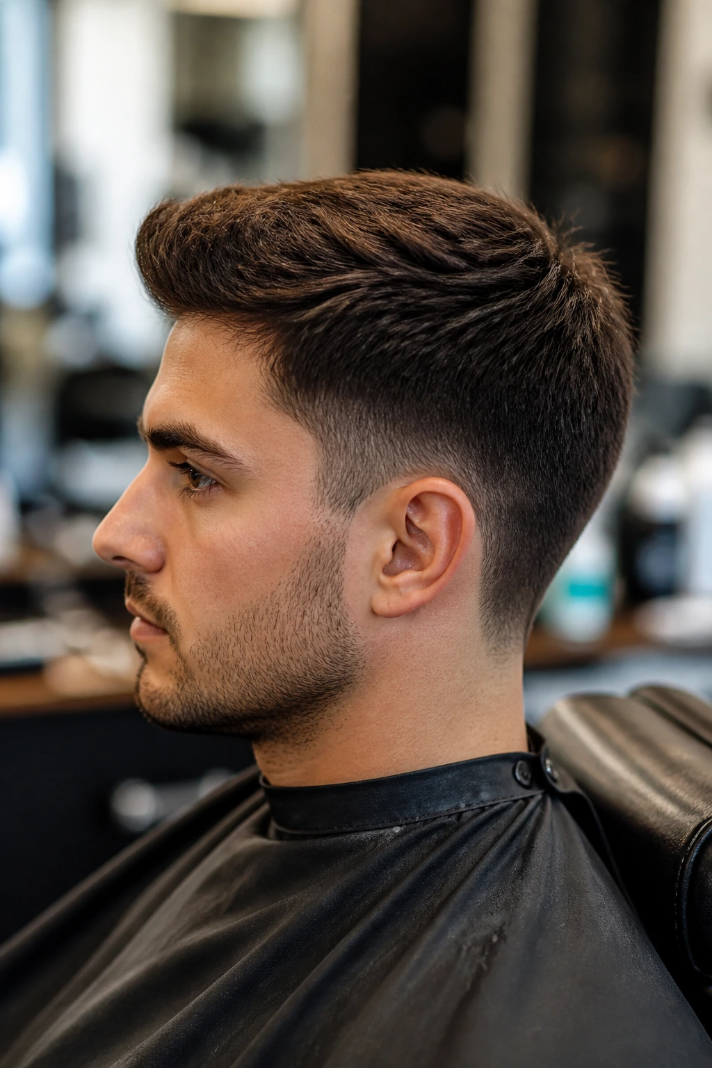 Close-up of a man with two inches top length and taper sides