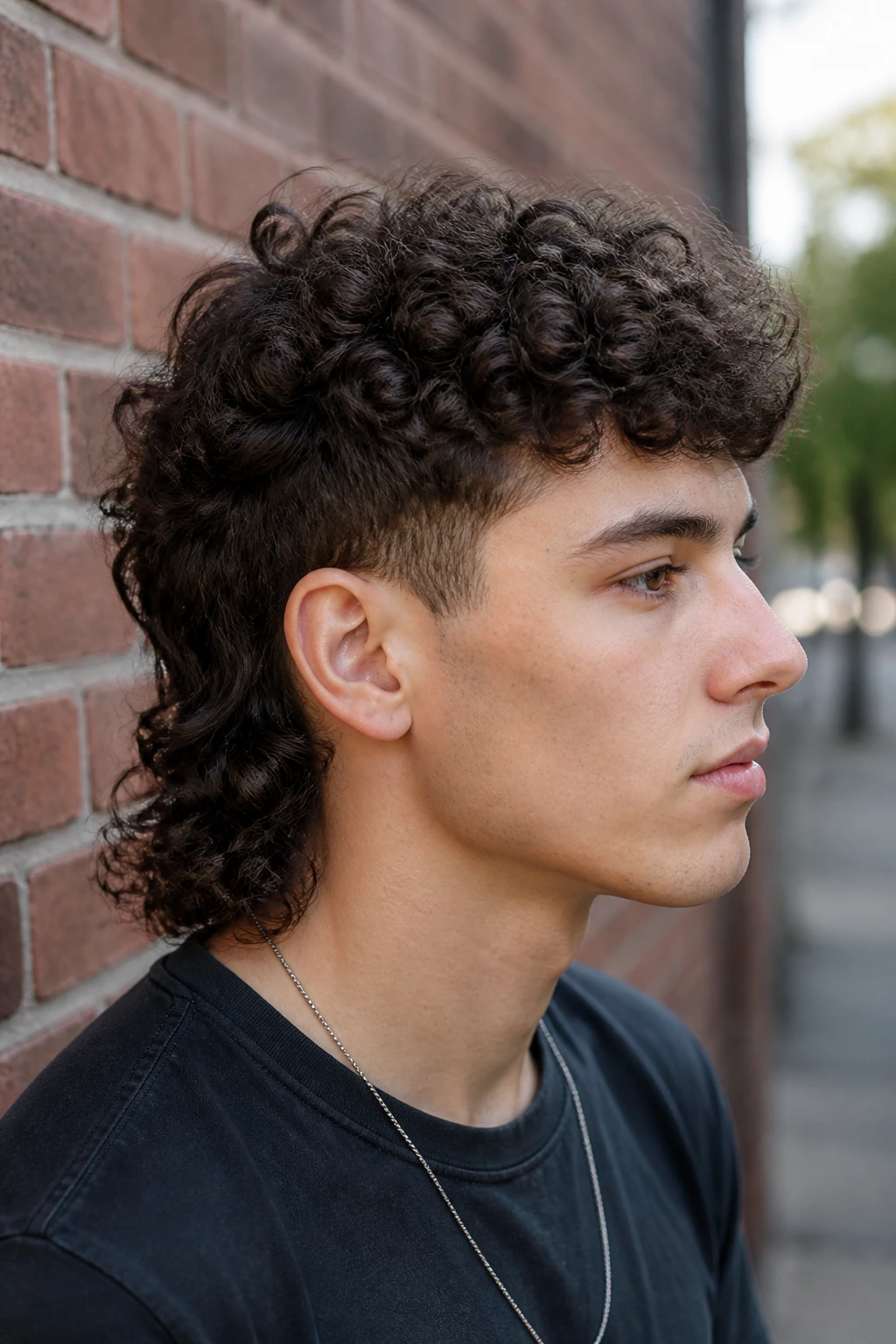Close-up portrait of a real person with two-level mullet showing clear sections