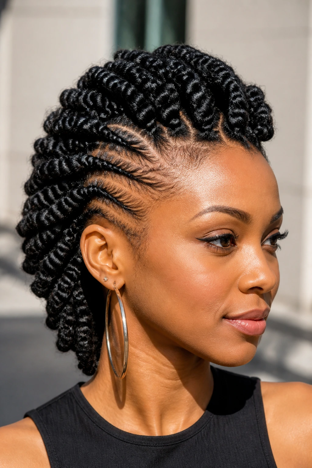 Real person with two-strand twist mohawk showing texture and movement