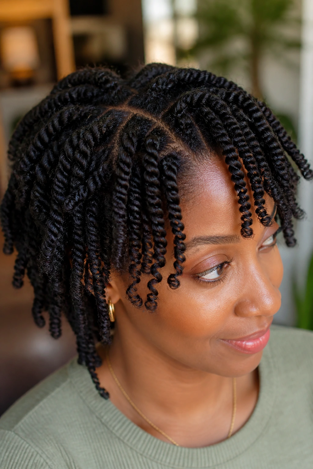 Two-strand twisted coils on natural hair close-up