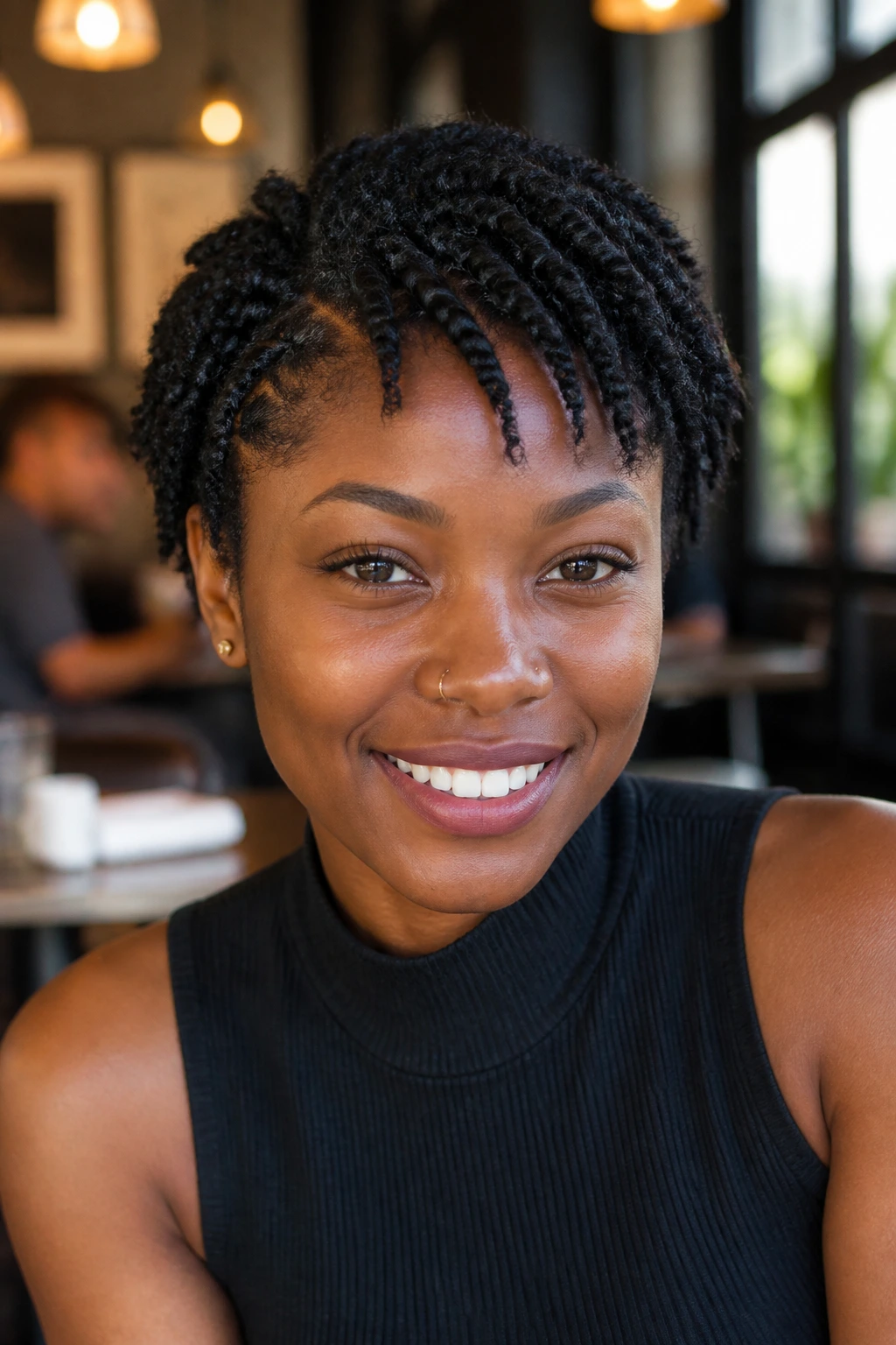Close-up portrait of a real person with two-strand twists showing rope texture