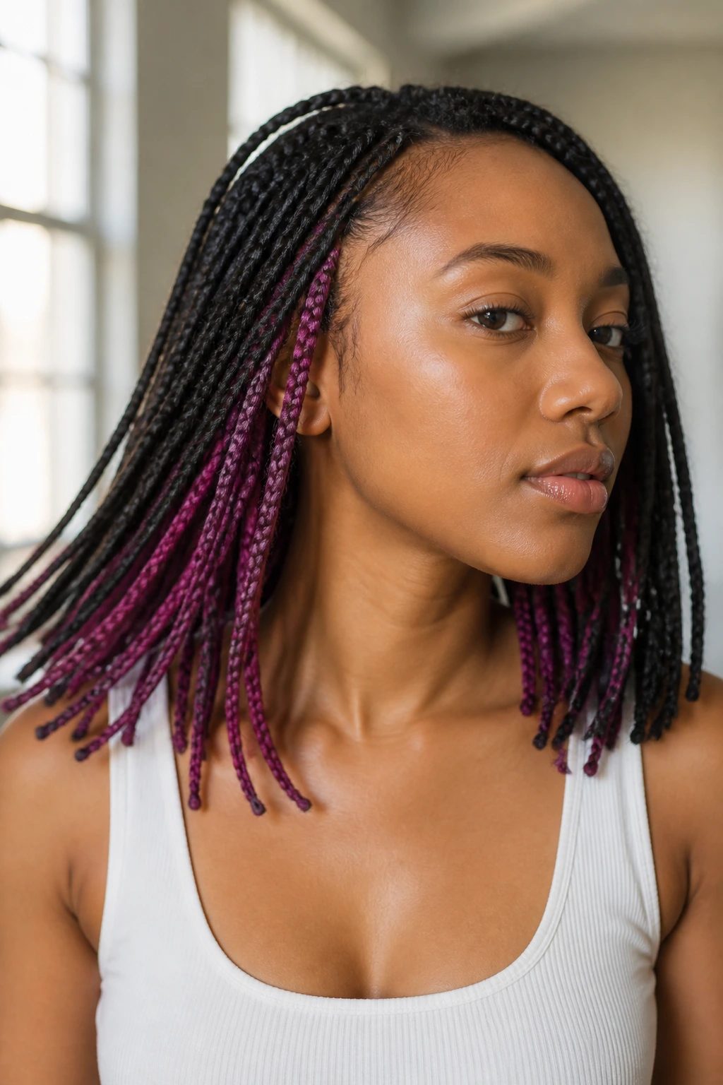 Close-up of two-tone peekaboo braids showing hidden color