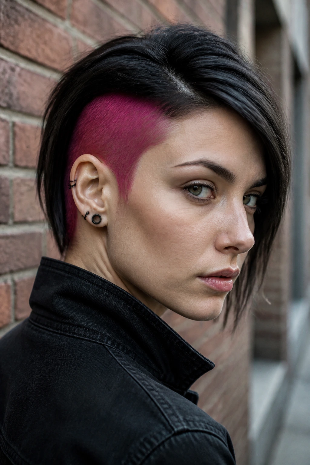 Close-up of a real person showing a Two-Tone Undercut with a bright color under the crown.