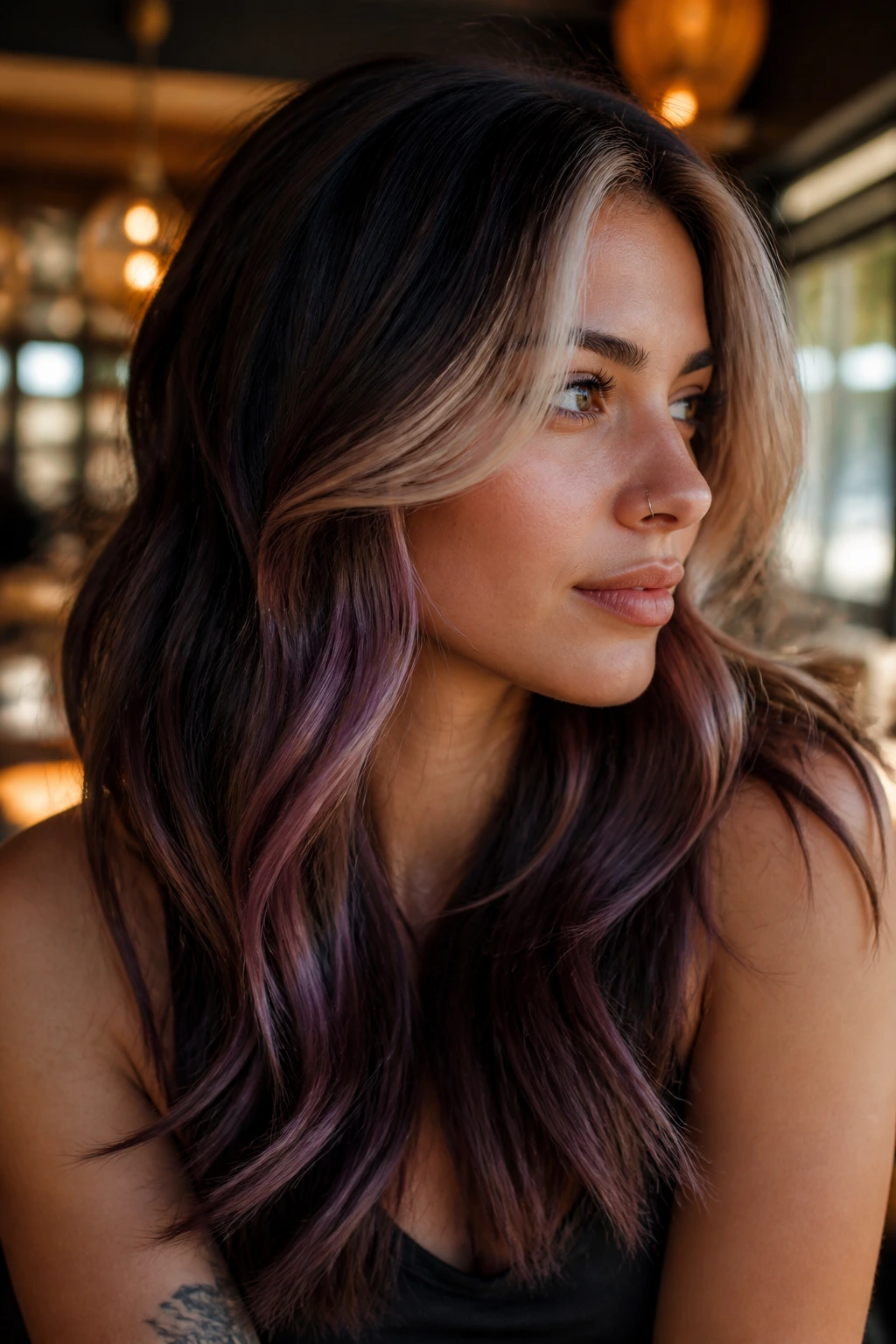 Close-up of a real woman showing multiple two-tone variations including melt, frame, and muted fashion shade