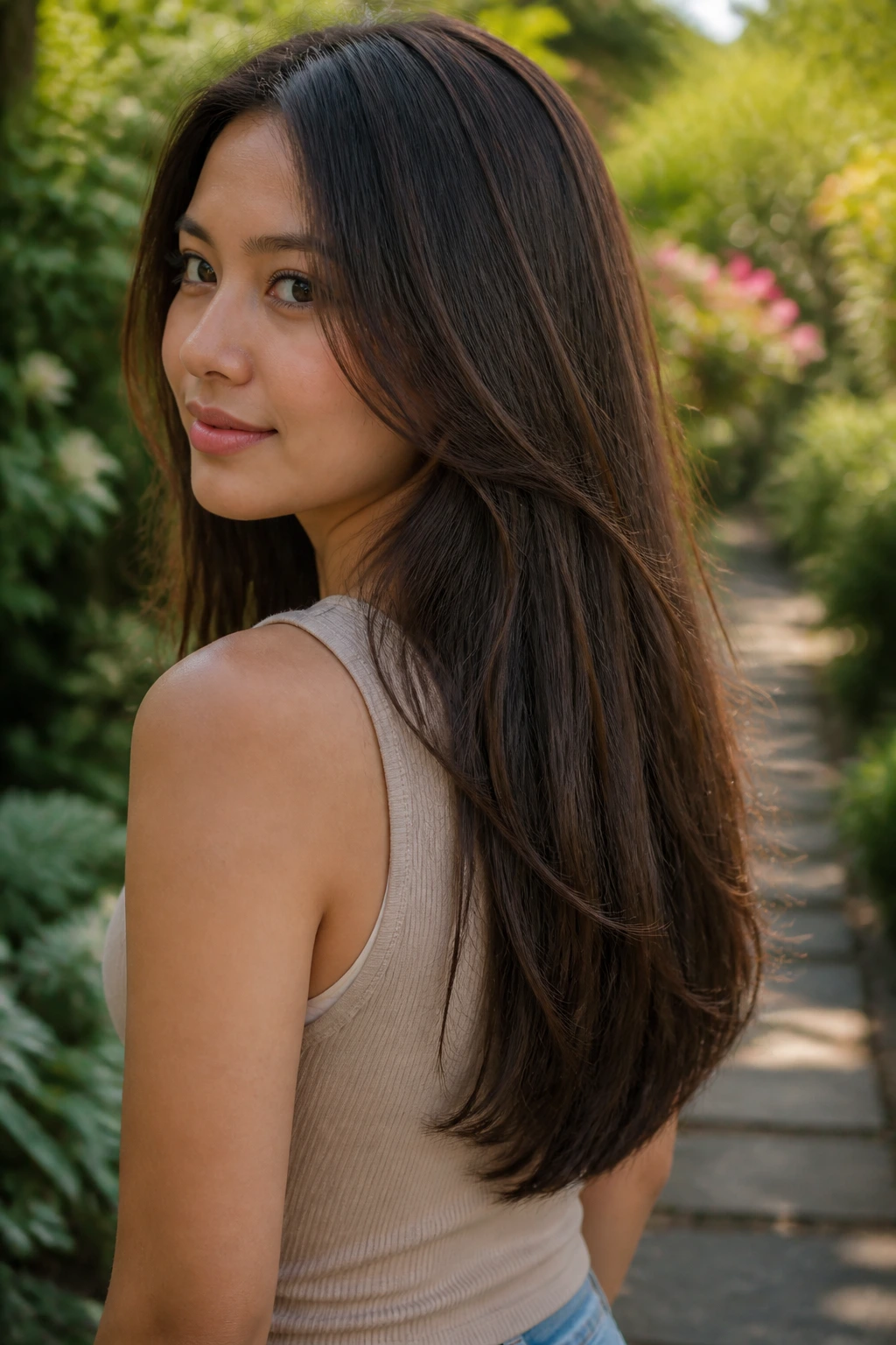 Portrait of a real woman with U-shape blend giving a softer back