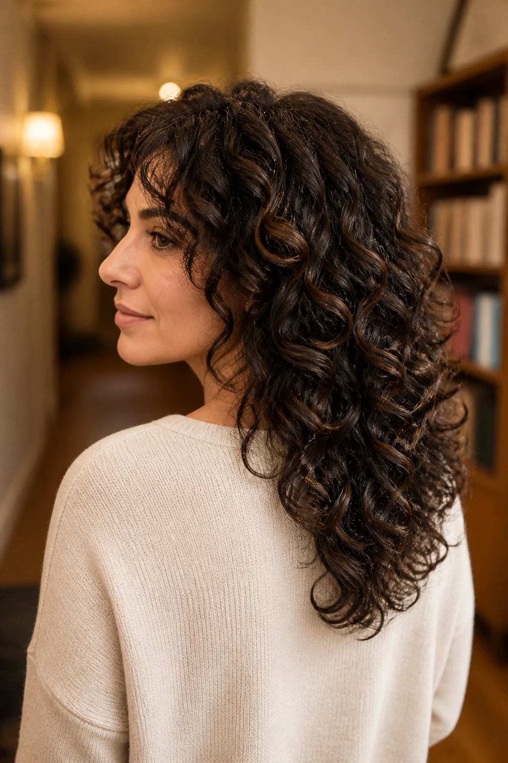 Profile of a real woman with U-shape haircut and hidden layers