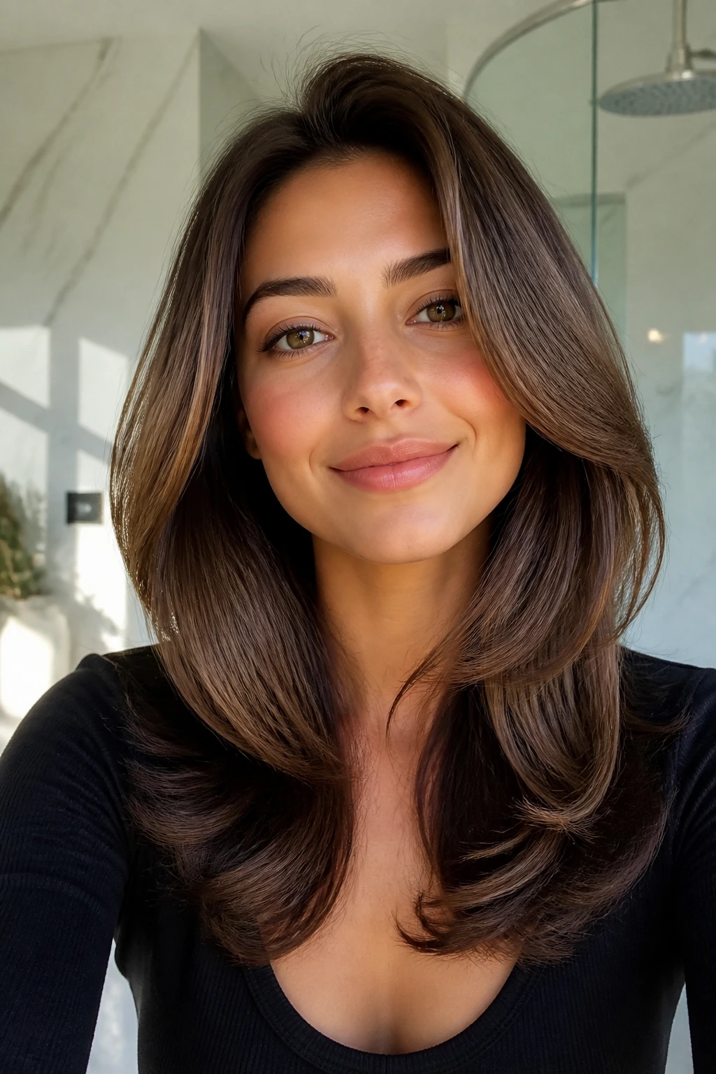 U-shaped cut with rounded blowout on a real woman