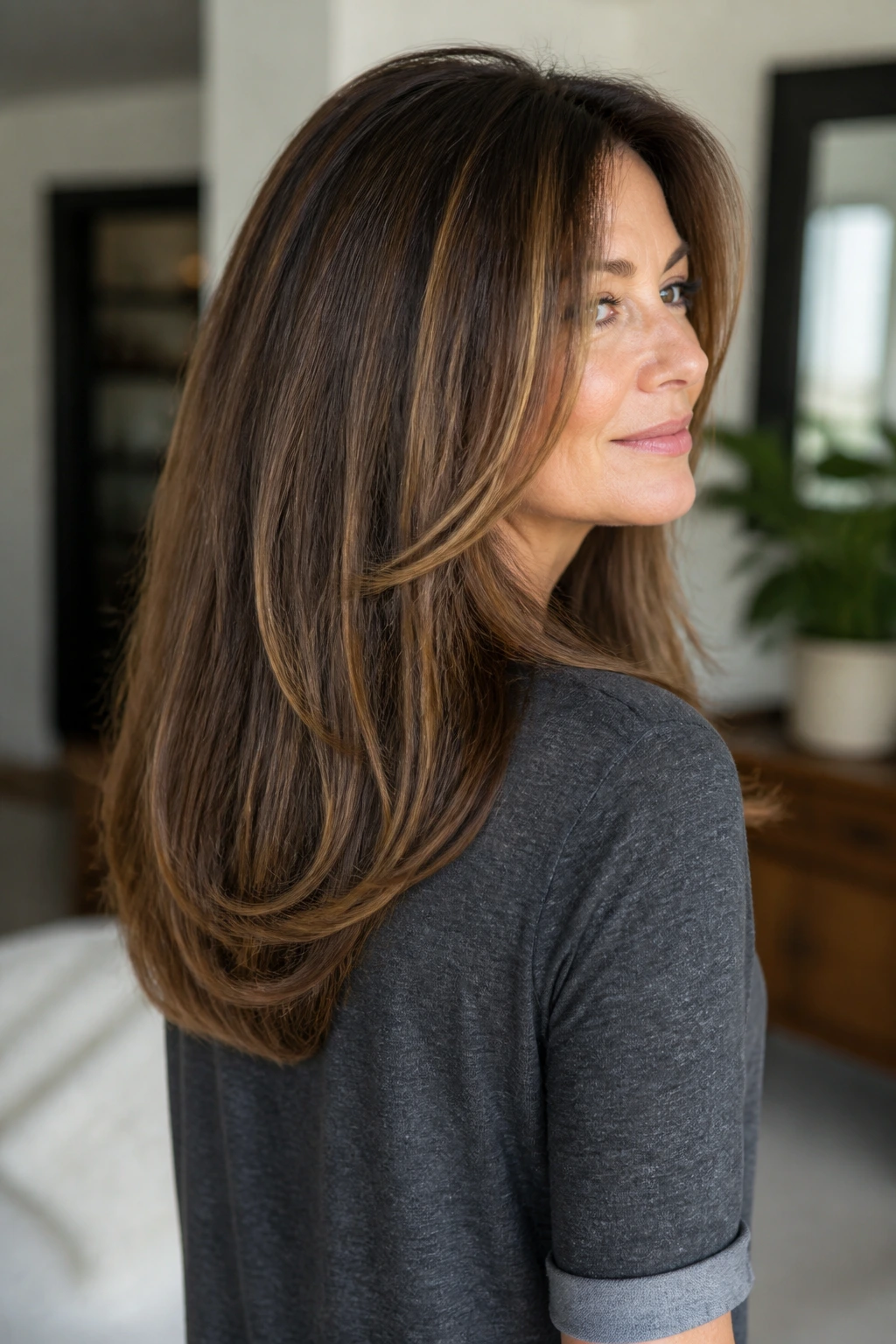 Back view of a real woman showing the U-shaped cut at the back.