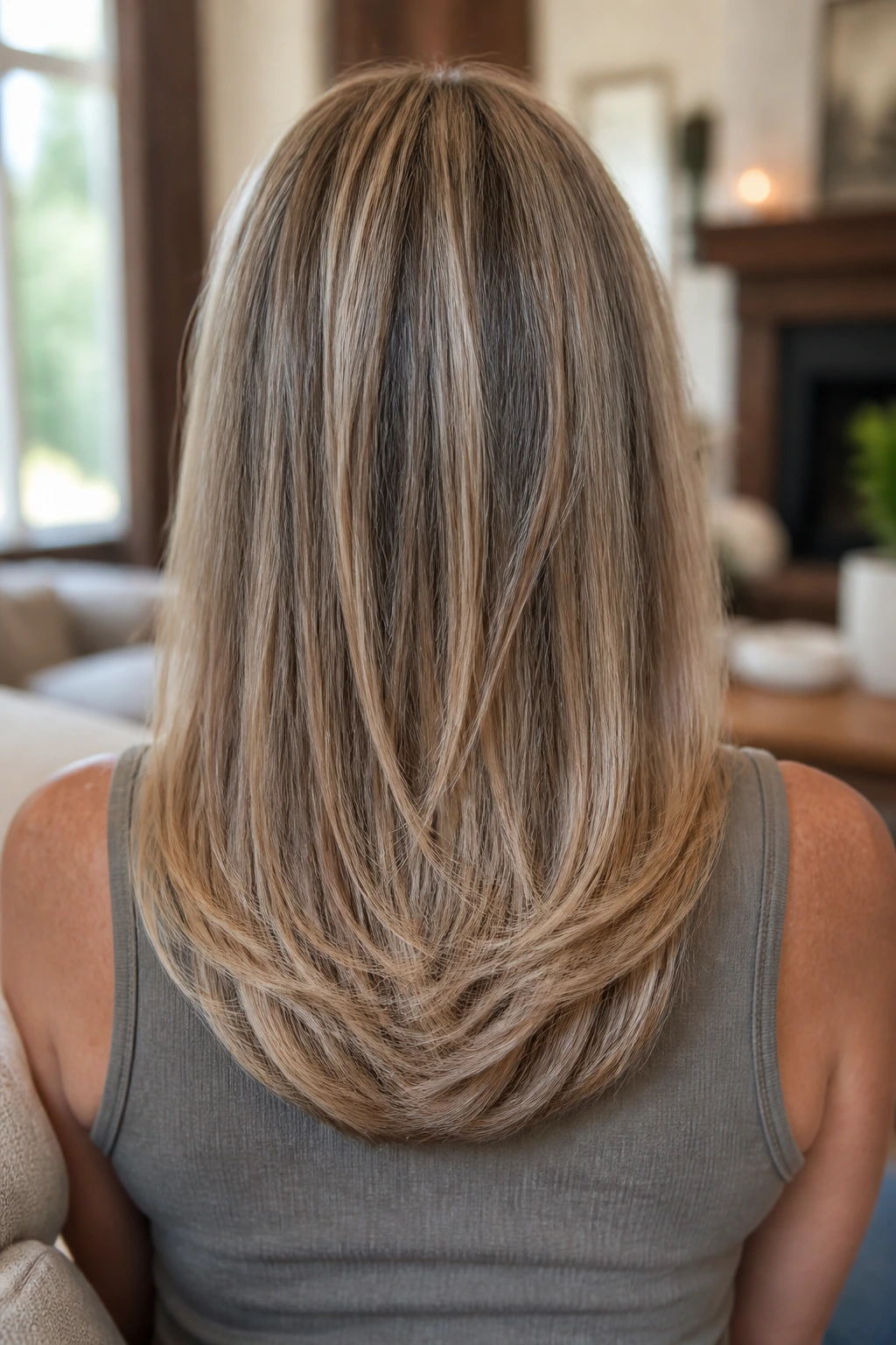 Back view of real woman showing U-Shaped Length for a softer back view hair