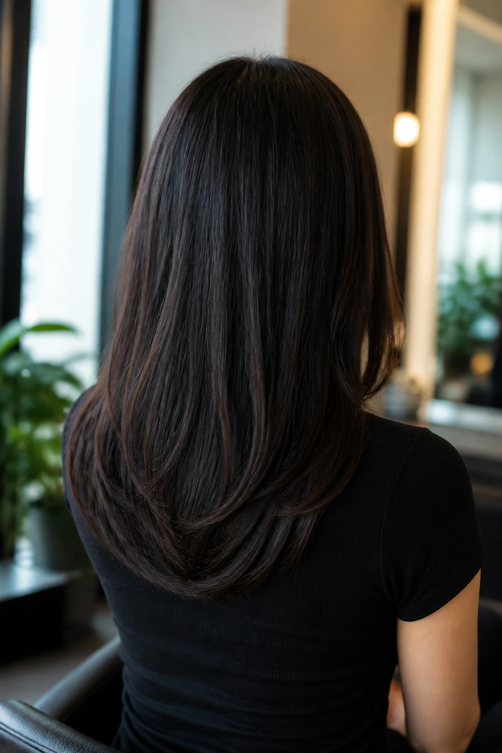 Back of head view of a woman with a gentle U-shaped lob