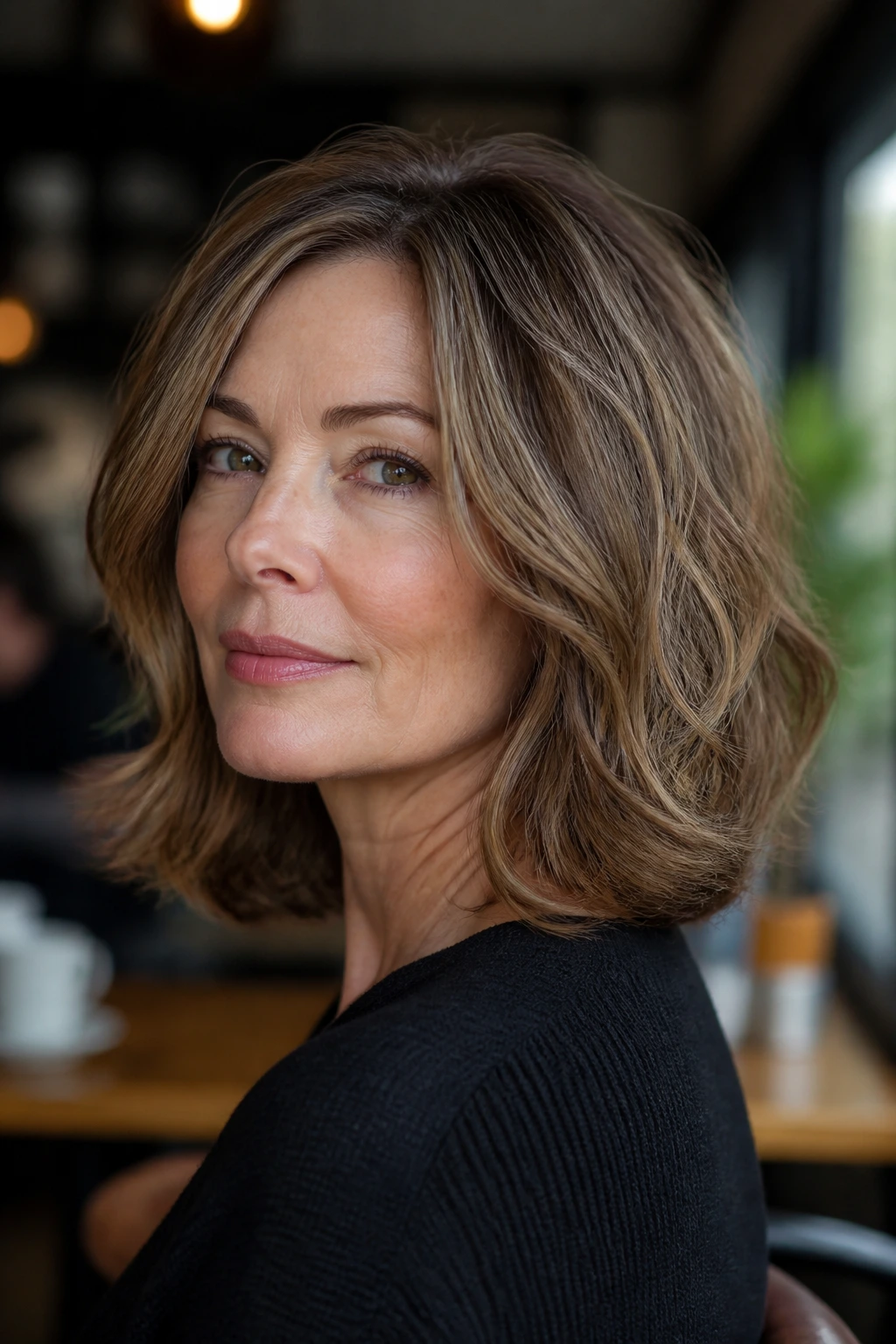 Portrait of a real woman with a U-shaped lob close-up