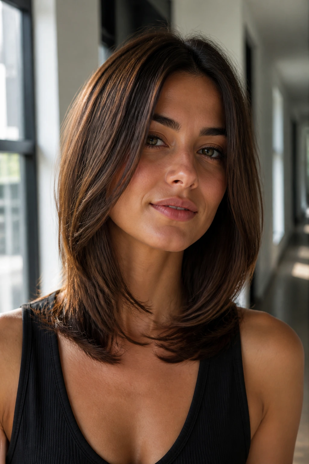 Close-up portrait of a real woman with a U-shaped lob