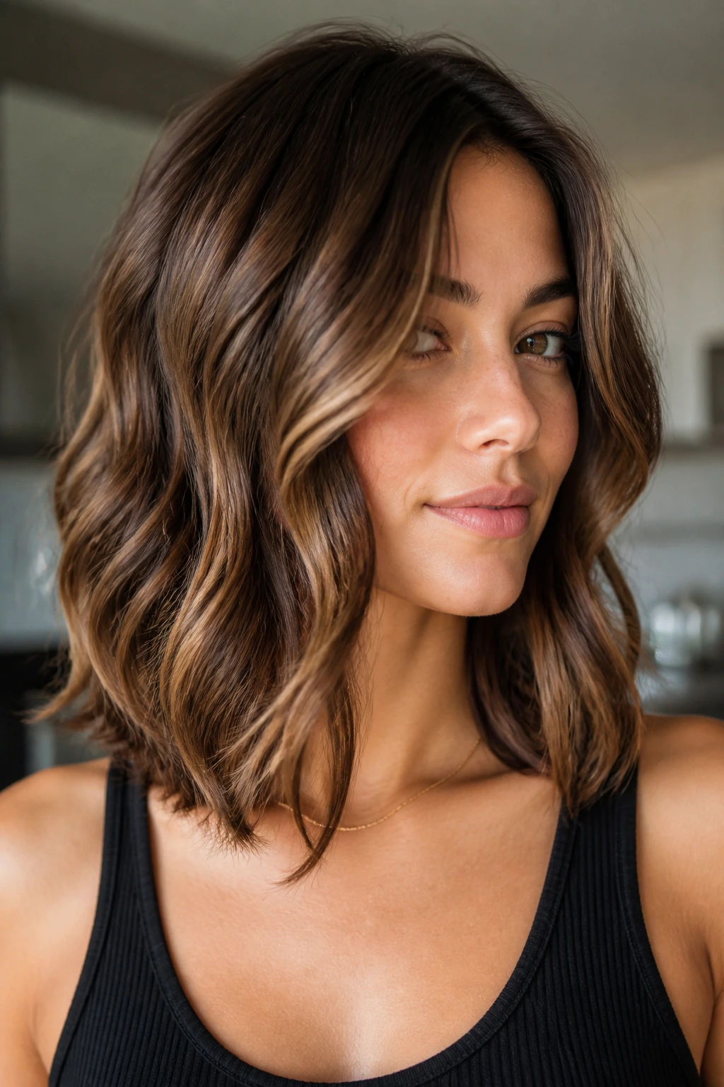 Portrait of a real person with a U-shaped lob and rounded perimeter.