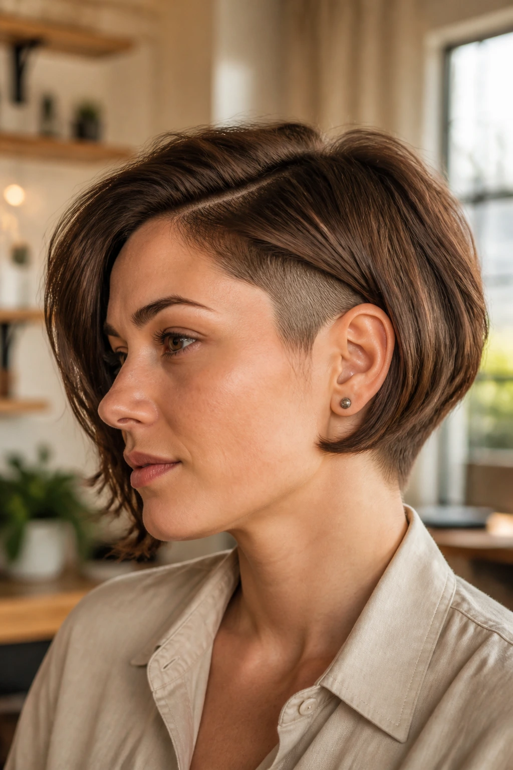Close-up of a real person with a soft beveled undercut.