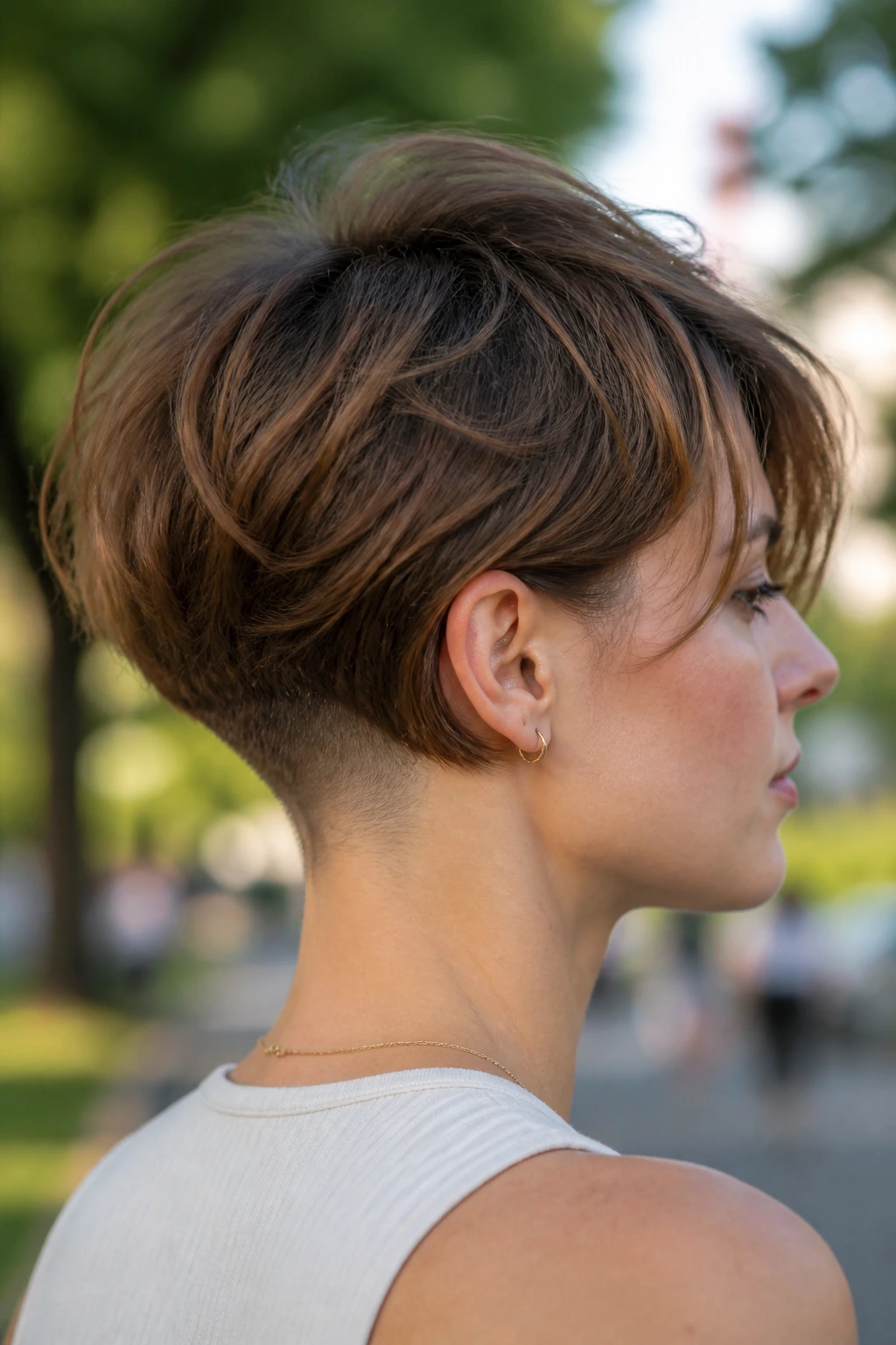 Close-up of real person with undercut at nape and airy crown