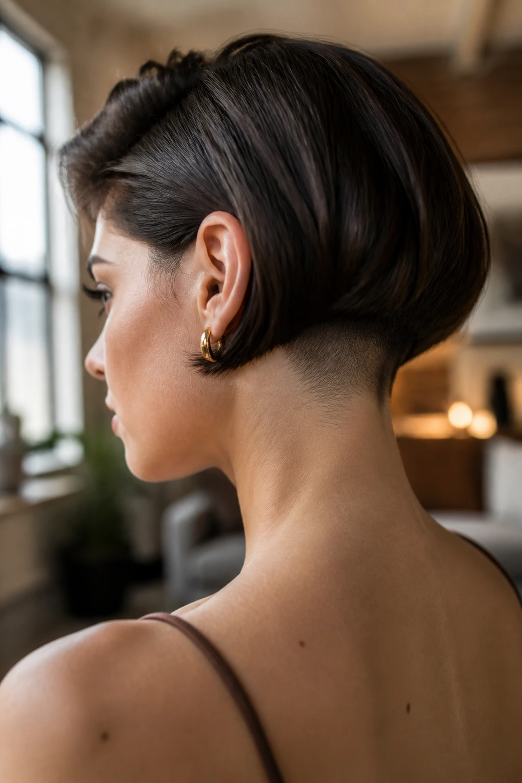 Close-up portrait of a real person with an undercut at the nape