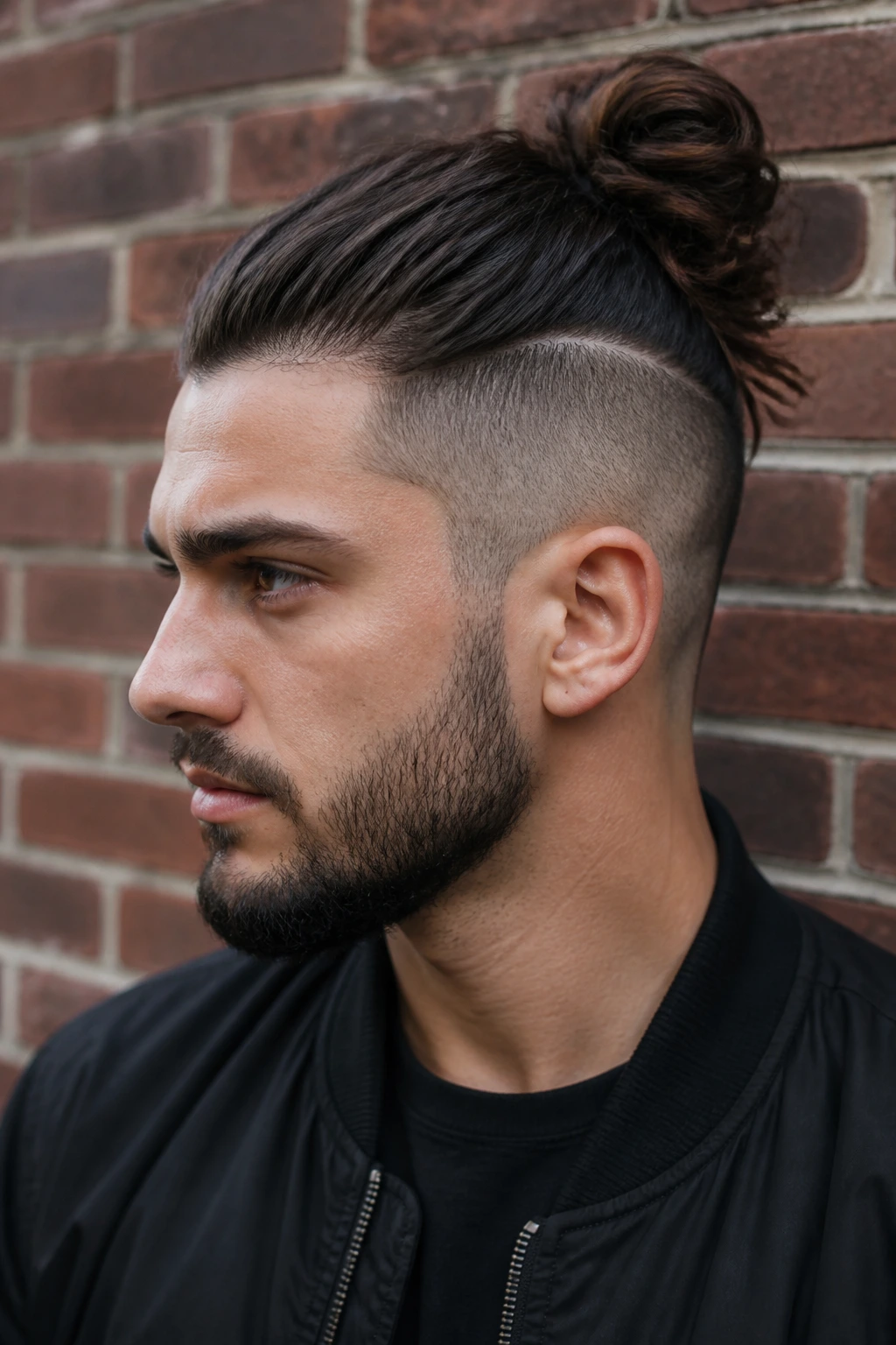Man with undercut and bun hairstyle