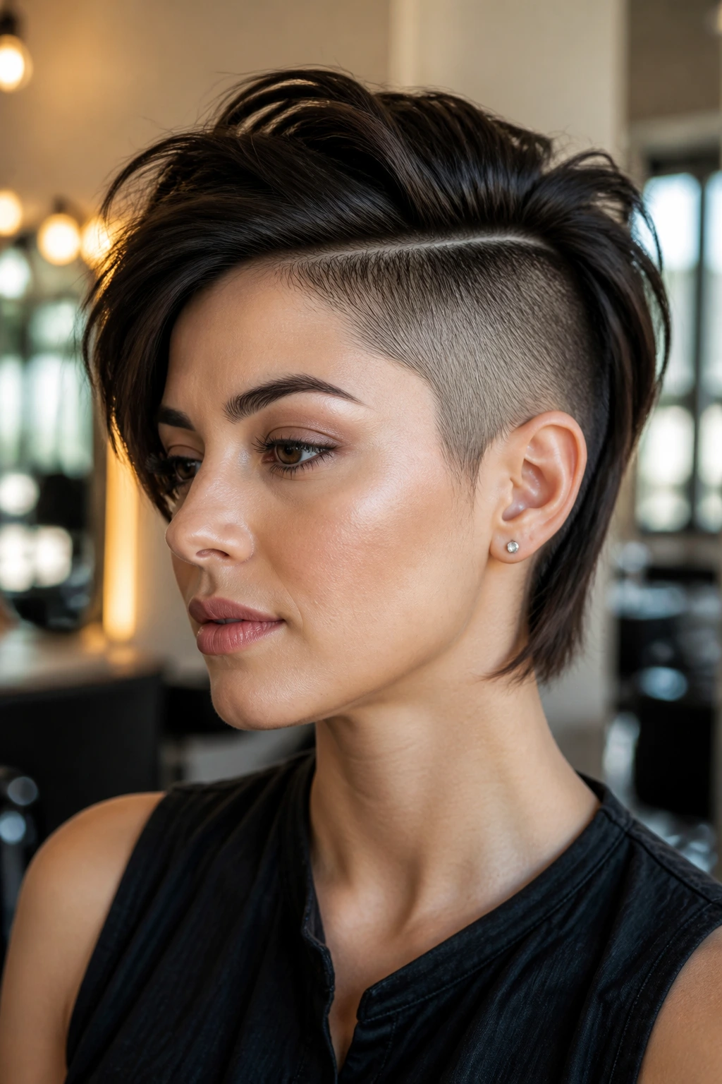 Close-up profile showing an undercut tailored to hair density and face shape.