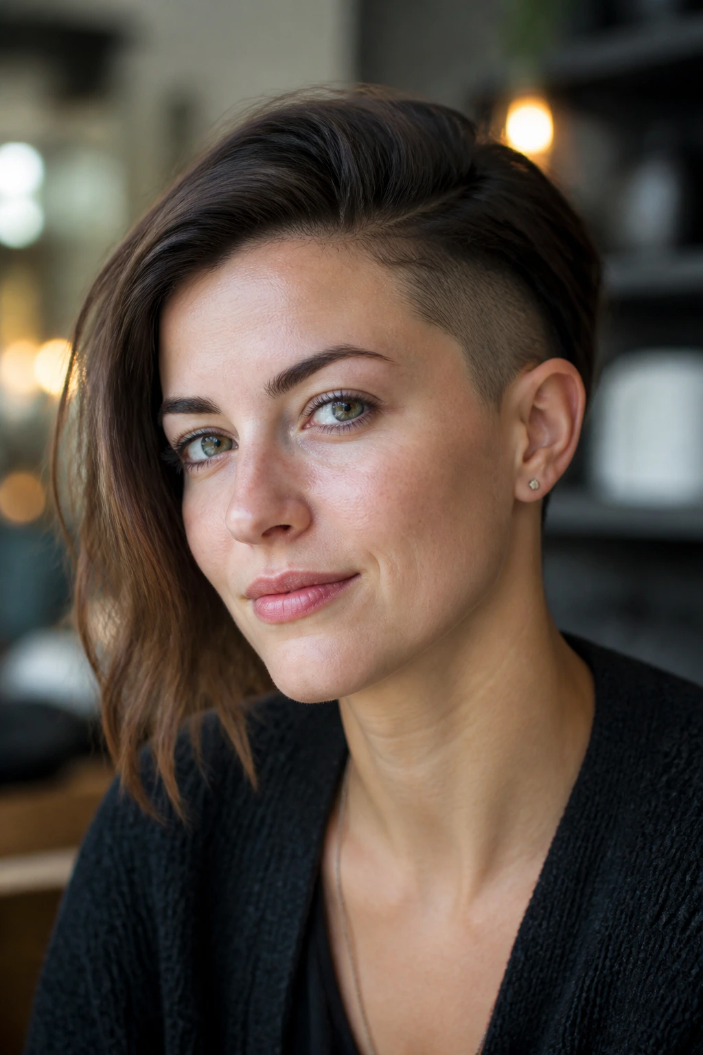 Portrait of a real person with a grow-out friendly undercut.