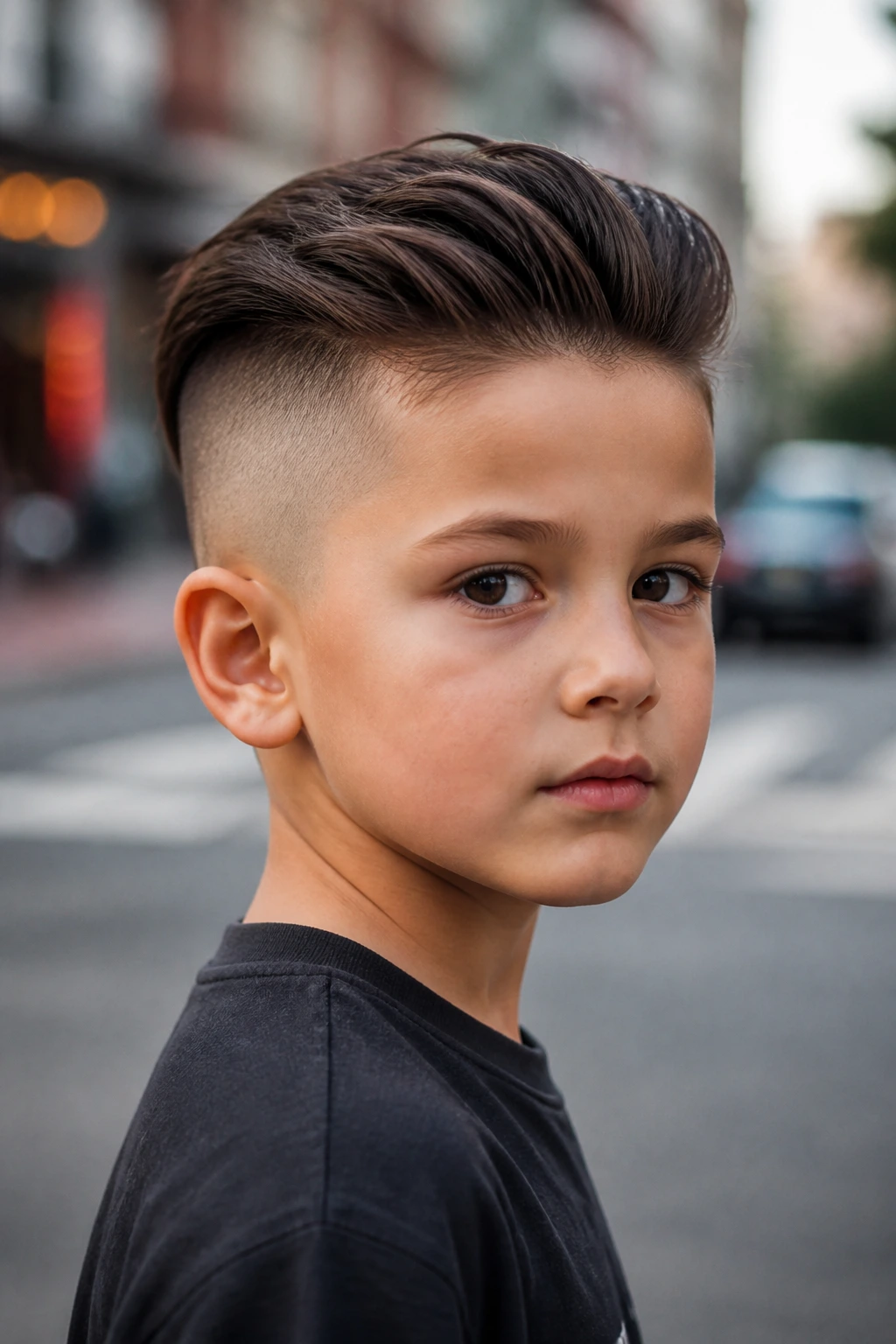Close-up of boy with an undercut showing a sharp top-to-sides contrast.
